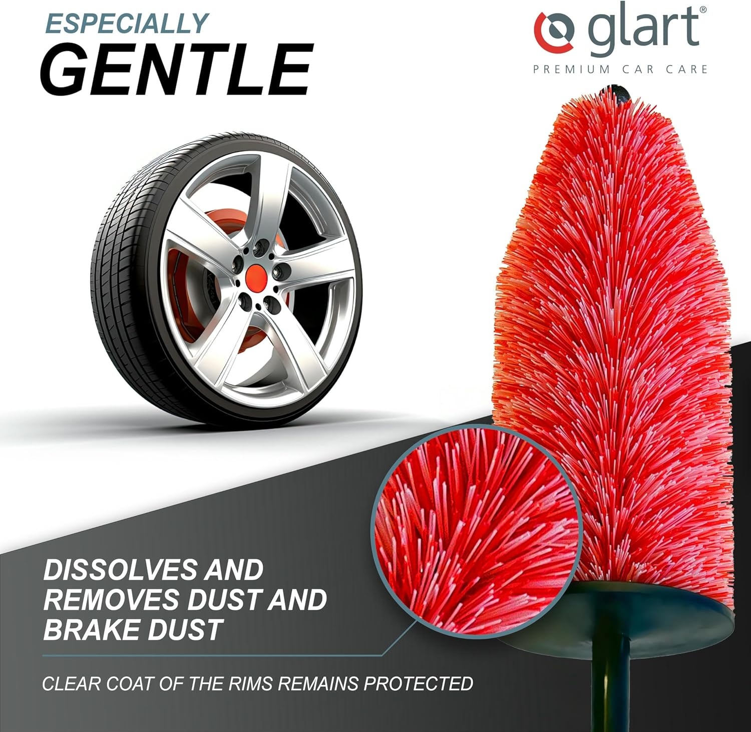 Glart 44FB3 Pack 44FB Set of 3 Car Wheel Rim Brush for Alloy Rims, Steel Rims, Cleaning & Care of Rims Such as Rim Cleaner without Microfibre Cloth, Black image number 1