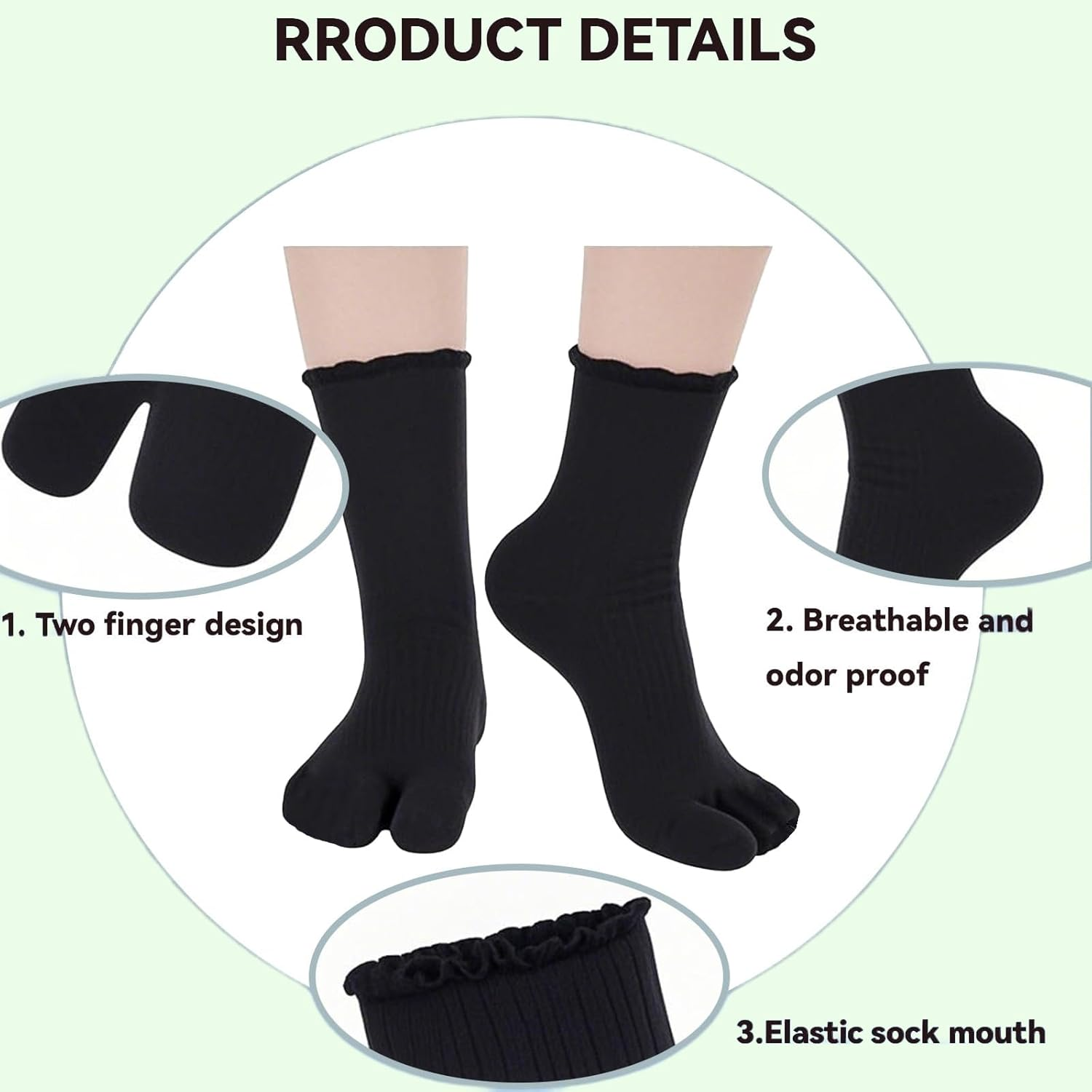Tzylomirx 3 Pairs Split Toe Socks for Women, Ruffled Split Toe Socks, Suitable for Popular Styles - Create Fashionable Sports Casual Wear image number 2