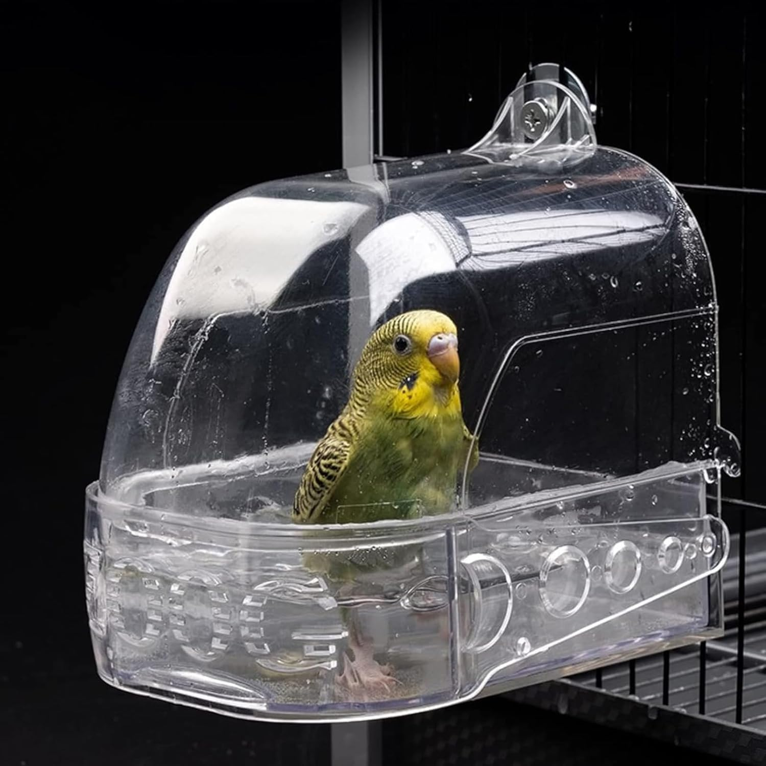 1Pcs Bird Bath Cage, Cockatiel Bird Bath Bird Bath Cage, Cleaning Pet Supplies Bird Clean Bathtub with Hanging Hooks and Bottom Drawer, Bird Shower with Convenient Removable Tray (Transparent) image number 2
