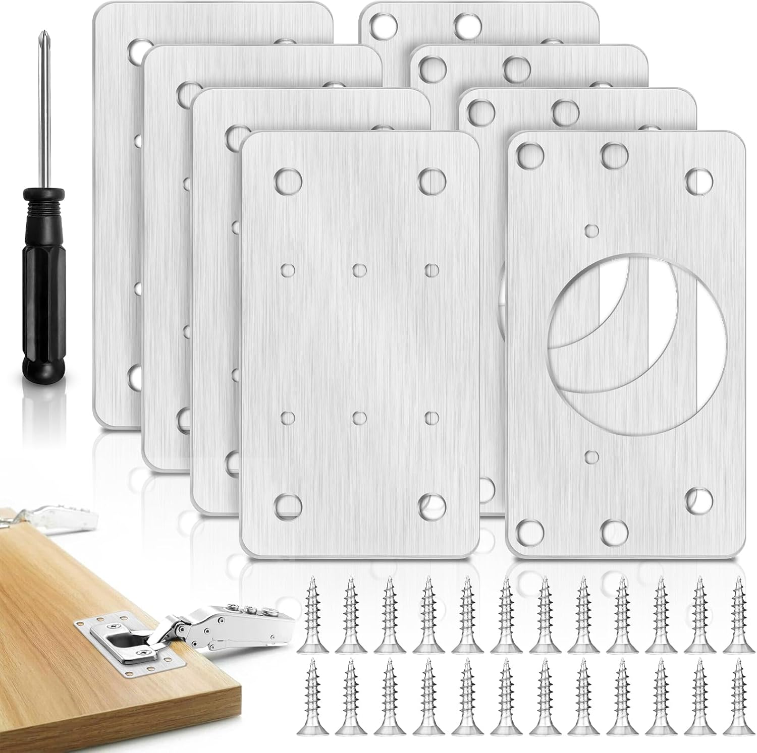 Cabinet Hinge Repair Plate, 8 Pcs Stainless Steel Hinge Repair Brackets, Hinge Fixing Plate for Kitchen Cabinets, Wardrobes, TV Cabinets, (Silver/8 Pcs) image number 3