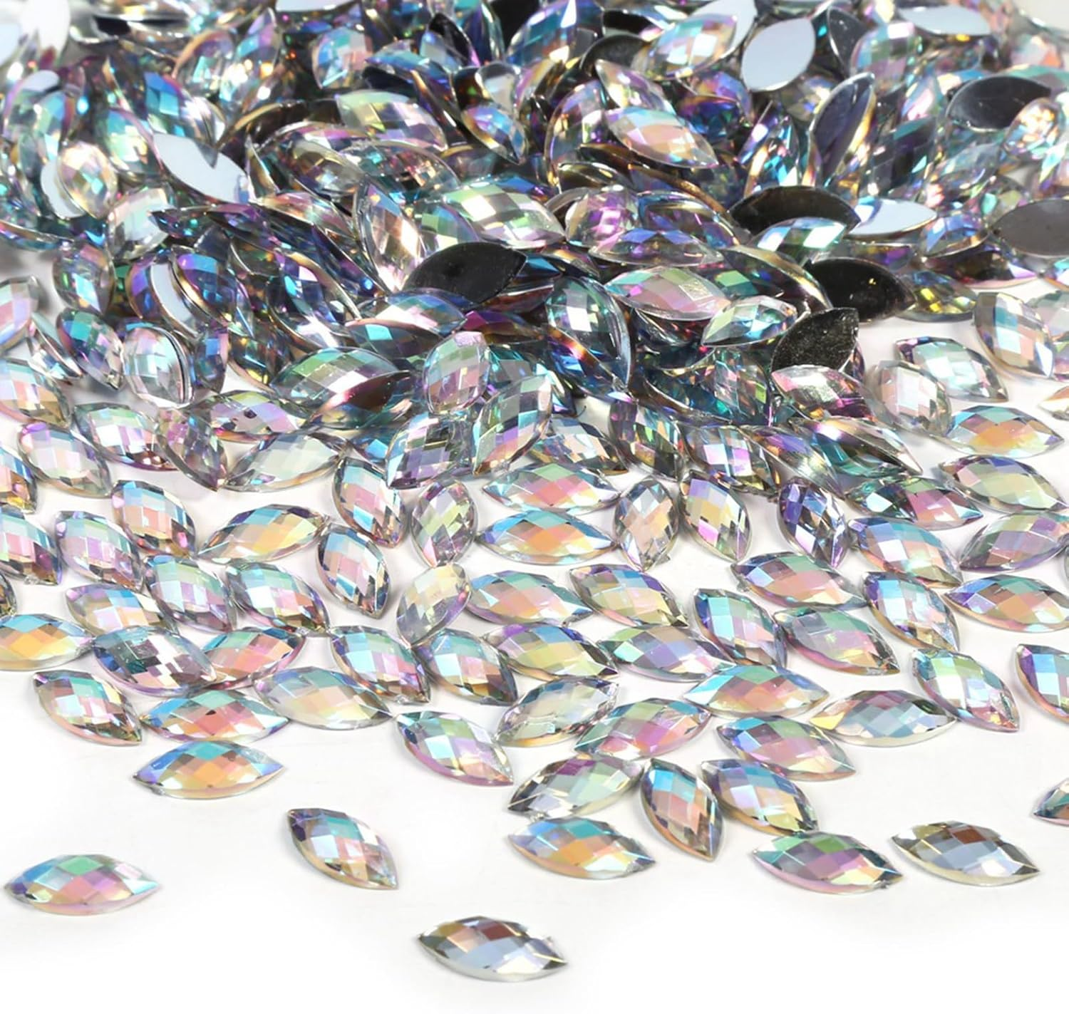Watris Veiyi 500 Pieces Rhinestones for Sewing, Horse Eye Shape Glitter Stones for Crafts, Acrylic Flatback Rhinestones for Textiles (White) image number 6