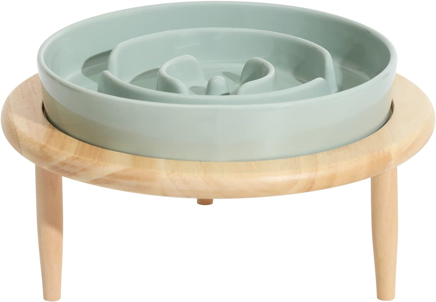 8.2Inch Ceramic Slow Feeder Dog Bowl for Medium and Large Breed, Puzzle Dog Food Dish, Anti-Gulping, Pet Slow Feeder, Stop Bloat, Preventing Choking (Single Bowl-Light Green)