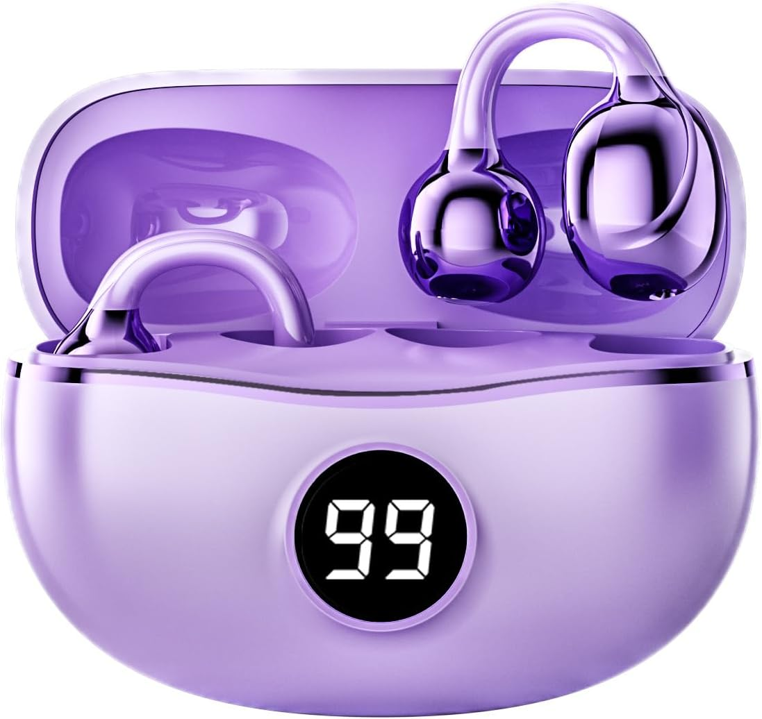 Ziyan Bluetooth 5.4 Headphones, In-Ear Headphones, Wireless, 40 Hours Playtime, Hifi Stereo, USB-C Wireless Headphones, IP7 Waterproof for Work and Study, LED Display (Purple)