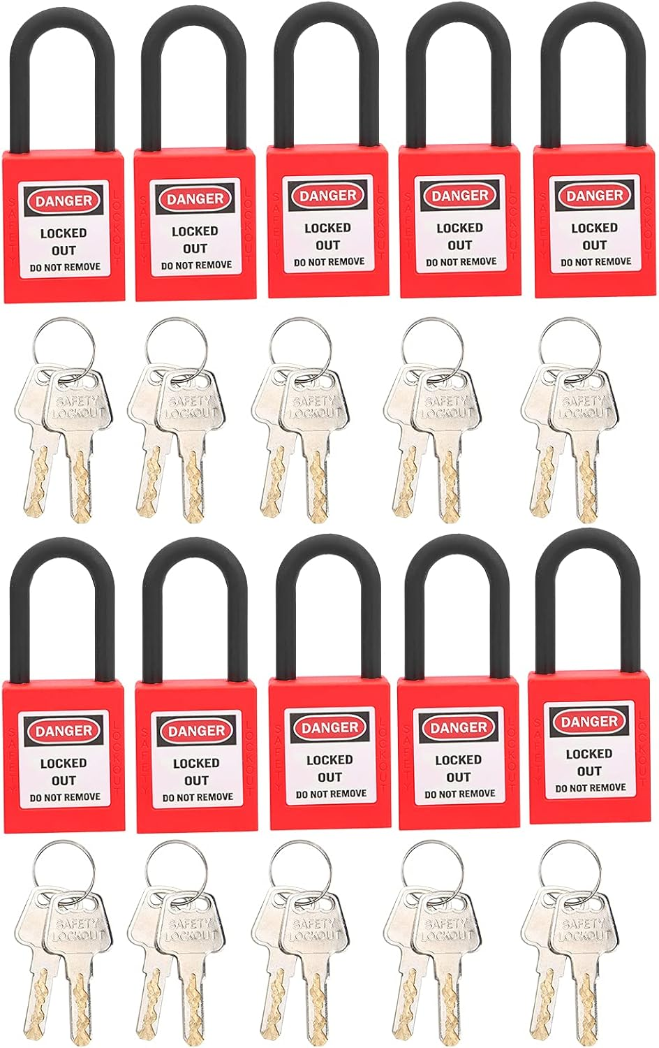 Lockout Tagout Locks, 10Pcs Safety Padlocks, Multipurpose Industrial Lock Out Tag Out Padlocks Set for Electric, Hydraulic or Pneumatic Locking Applications, Chemicals, Industrial Use(Red) image number 6