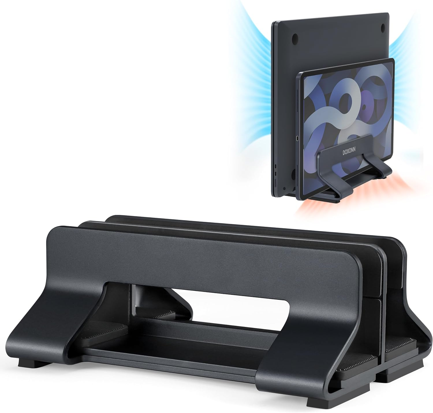 Aluminum Dual Vertical Laptop Stand Dock Holder, Supports 2 Devices, Adjustable Slot Width 12-36Mm, Space-Saving Upright Storage for Macbook and Laptops image number 4