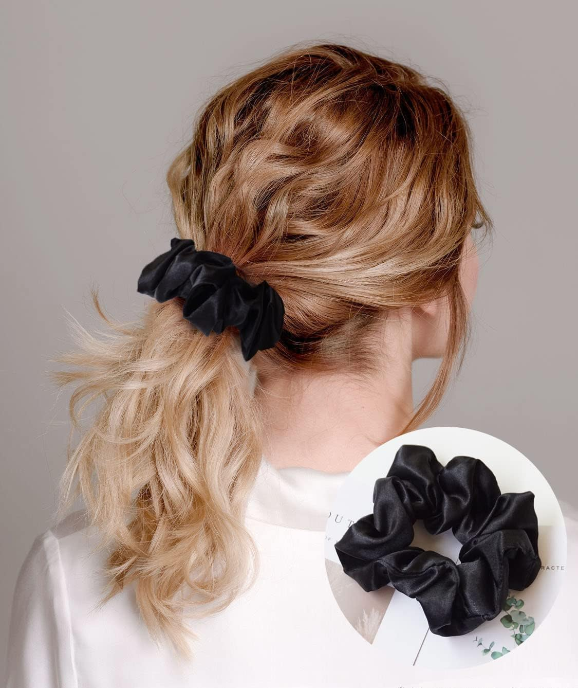 6 Pieces Hair Scrunchies Satin Elastic Soft Hair Ties Scrunchy Hair Bands for Women Girls(Black),11Cm/4.3Inch image number 1