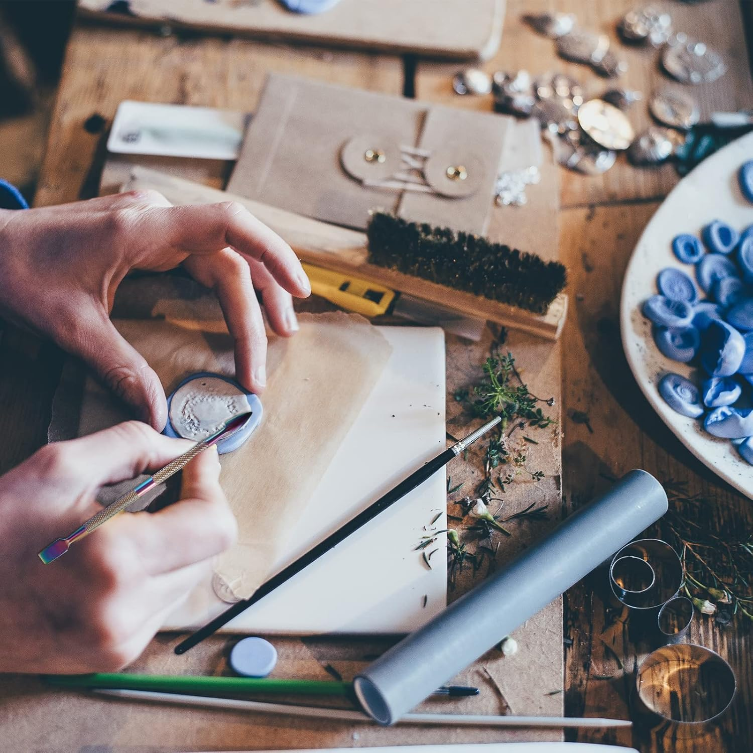 5Pcs Wax Carving Tools with Polishing Cloth Stainless Steel Wax Sculpting Kit Double Ended Colorful Tool image number 1