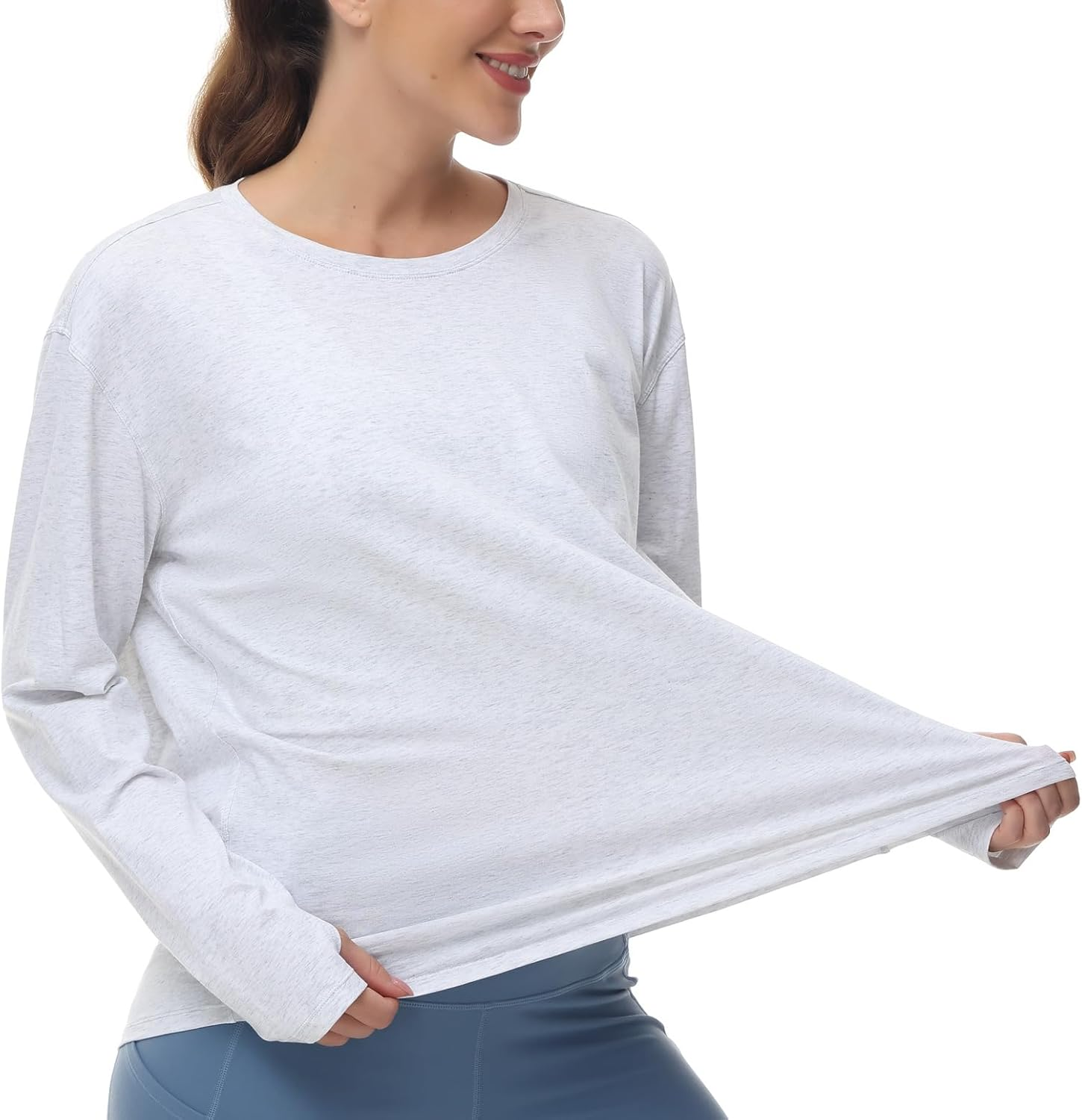 THE GYM PEOPLE Women'S Long Sleeve Workout Shirts Back Loose Fit Running Tee Tops with Thumb Hole image number 2