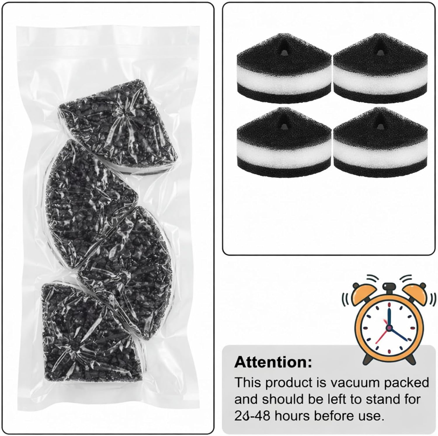 Frienda 12 Pcs Replacement Aquarium Filter Pads for 10-30 Gallon Corner Filter Aquarium Foam Air Driven Media Sponge for Fish Tank Water Filtration, White and Black image number 4