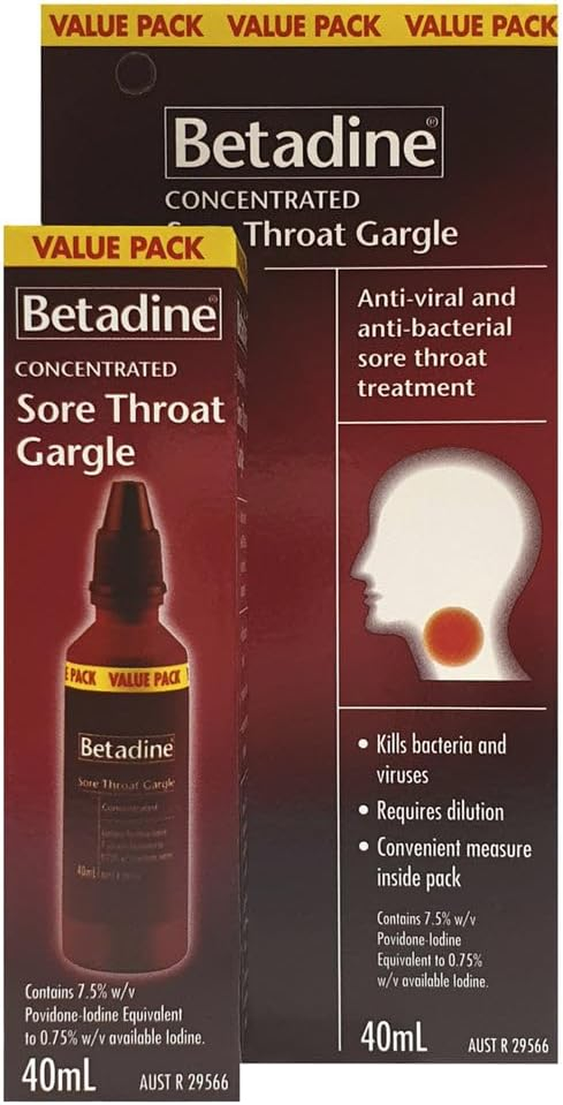 Betadine Sore Throat Gargle Concentrated - Kills Bacteria That May Cause a Sore Throat, 40ML