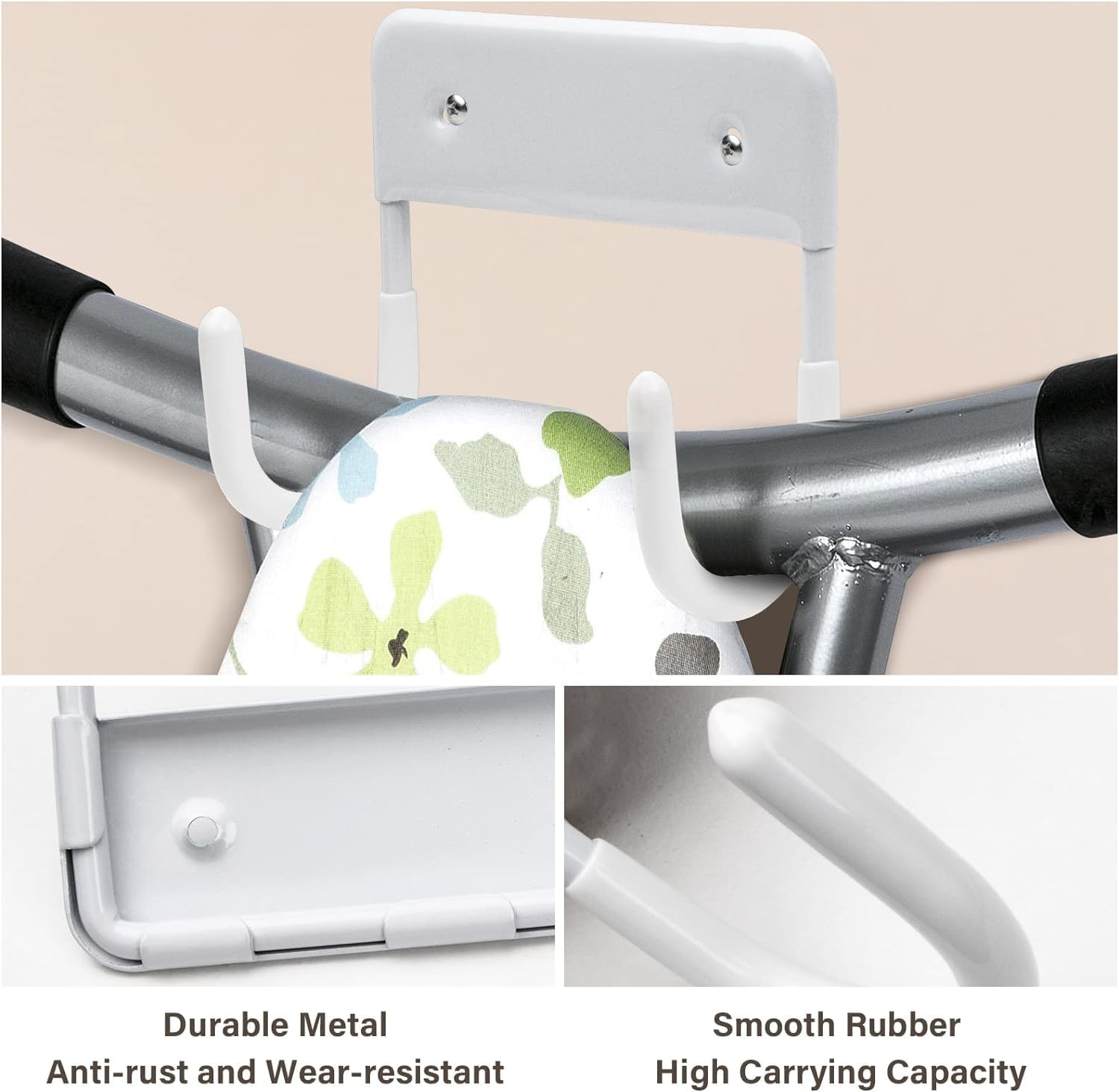 Walquicks 1Pcs Ironing Board Holder, White Durable Metal Ironing Board Hanger with Screws Ironing Board Wall Mount, Iron Board Hook Wall Mount, for Laundry Rooms image number 1