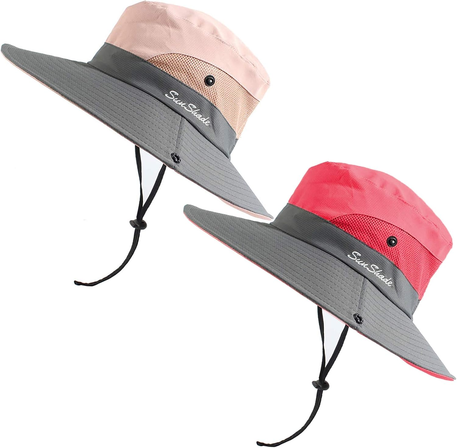 Peicees Women Ponytail Sun Hat, UPF 50+ UV Protection Summer Cap Adjustable Bucket Hat Wide Brim Adventure Cowboy Hat Waterproof Foldable Bonnie Hat, Hiking Beach Fishing Safari Hat for Women