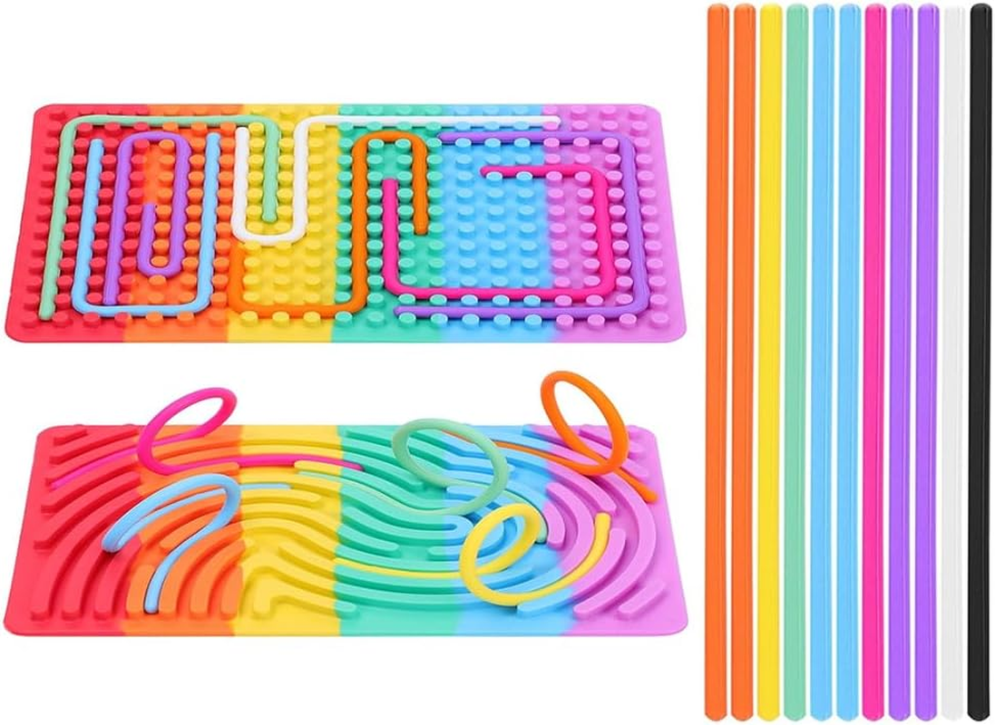 Sensory Activity Board - Double-Sided Silicone Fidget Toy for Anxiety & ADHD Relief, Autism Sensory Board with 11 Textured Strings,Calming Focus Tool (Rainbow) - Rainbow image number 6