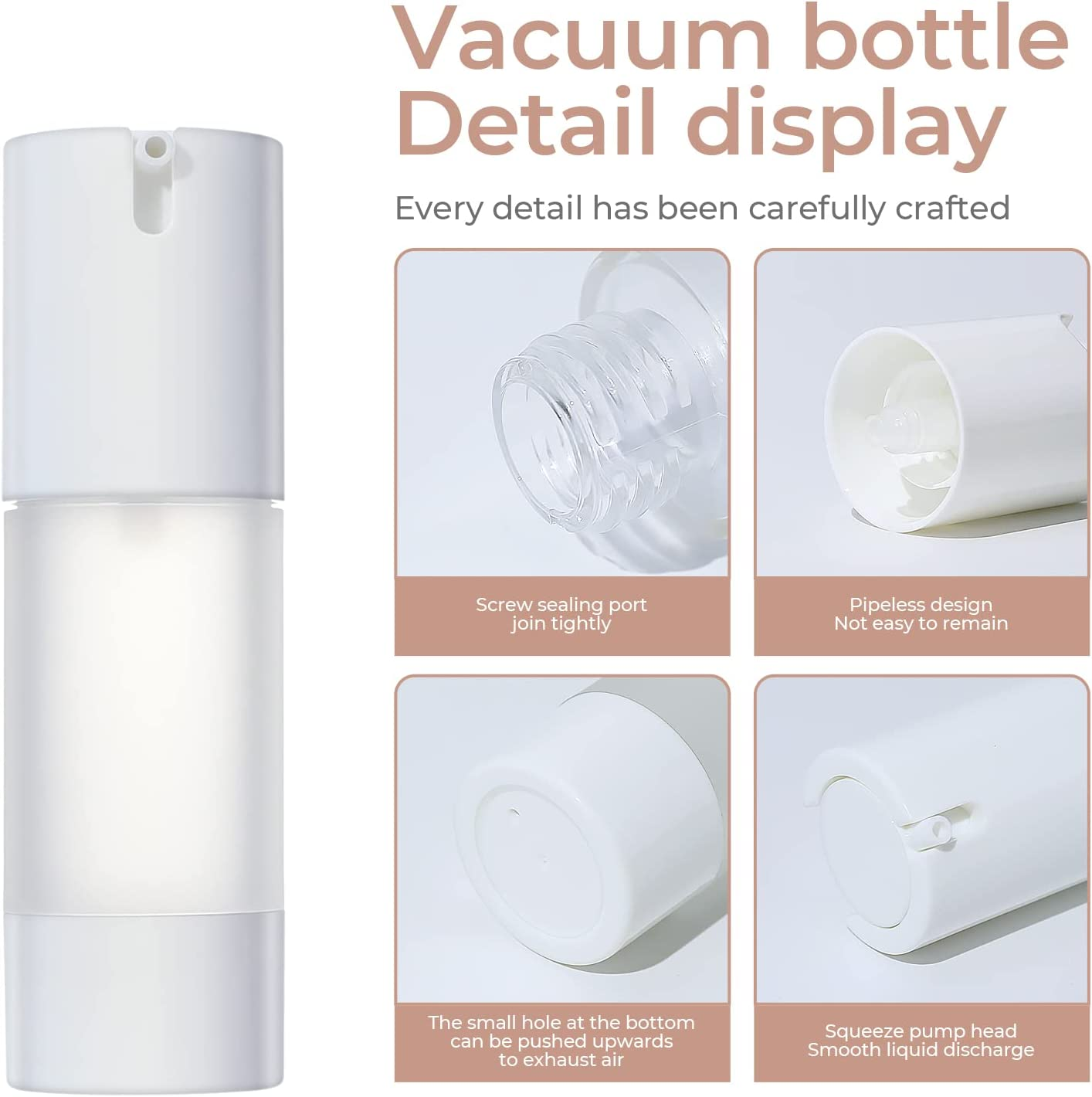 Longway 3Pcs Empty Refillable Airless Pump Bottle,Travel Foundation Containers,Airless Cosmetic Pump Bottle for Hand Sanitizer, Toner,Gel,Hair Oil, Lotion and Face Cream (1Oz/30Ml, Frosted) image number 1