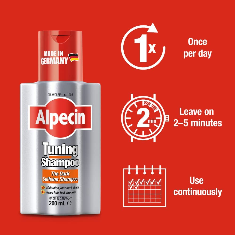 2X Alpecin Tuning Shampoo - Maintain Dark Hair - Thicker & Stronger Hair 200Ml image number 6
