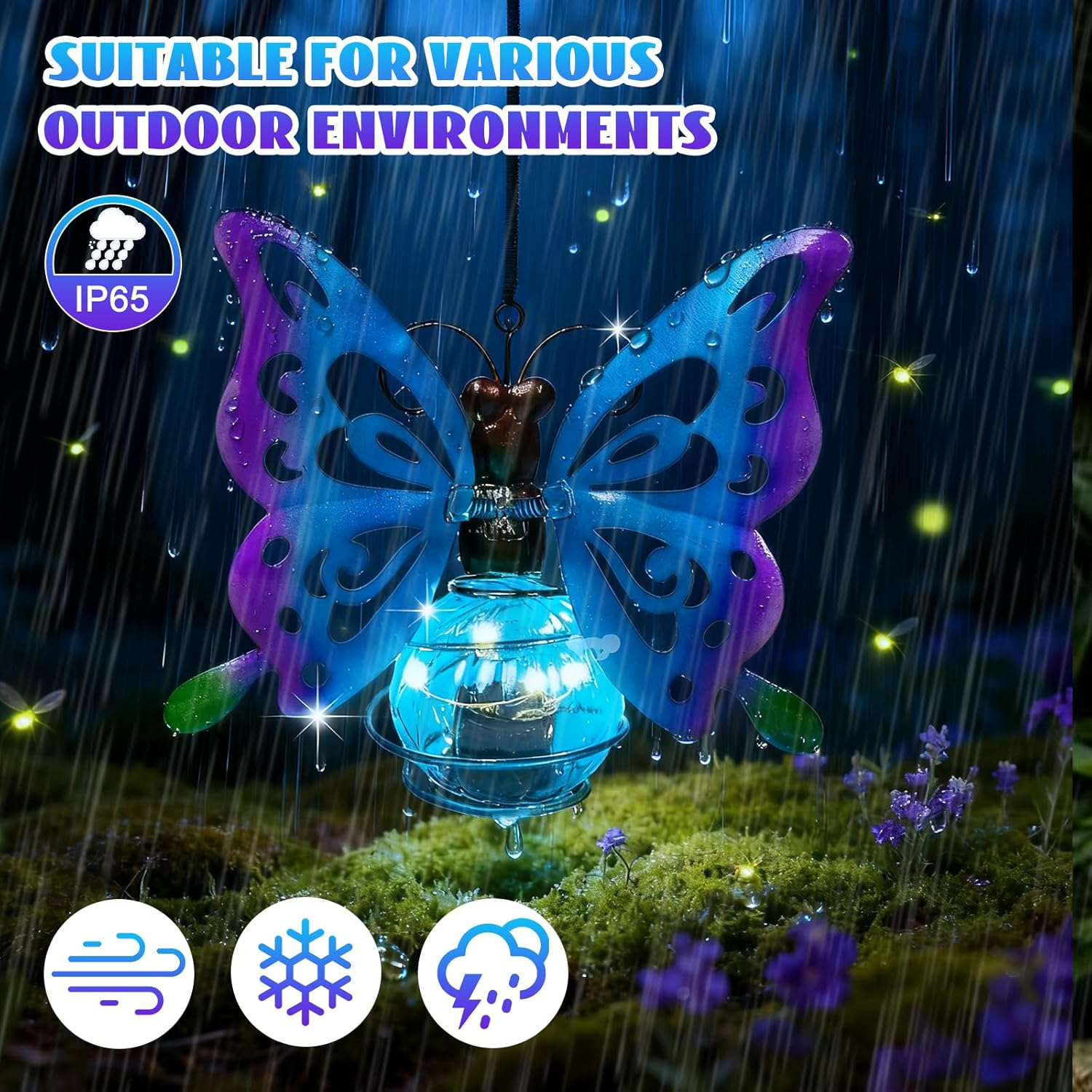 GAROMIA Outdoor Garden Decoration Hanging Butterfly Solar Lantern with Feathers Solar Light Garden Decoration Fairy Lights Butterfly Solar Decoration Outdoor for Garden Patio Garden Lights Balcony image number 2
