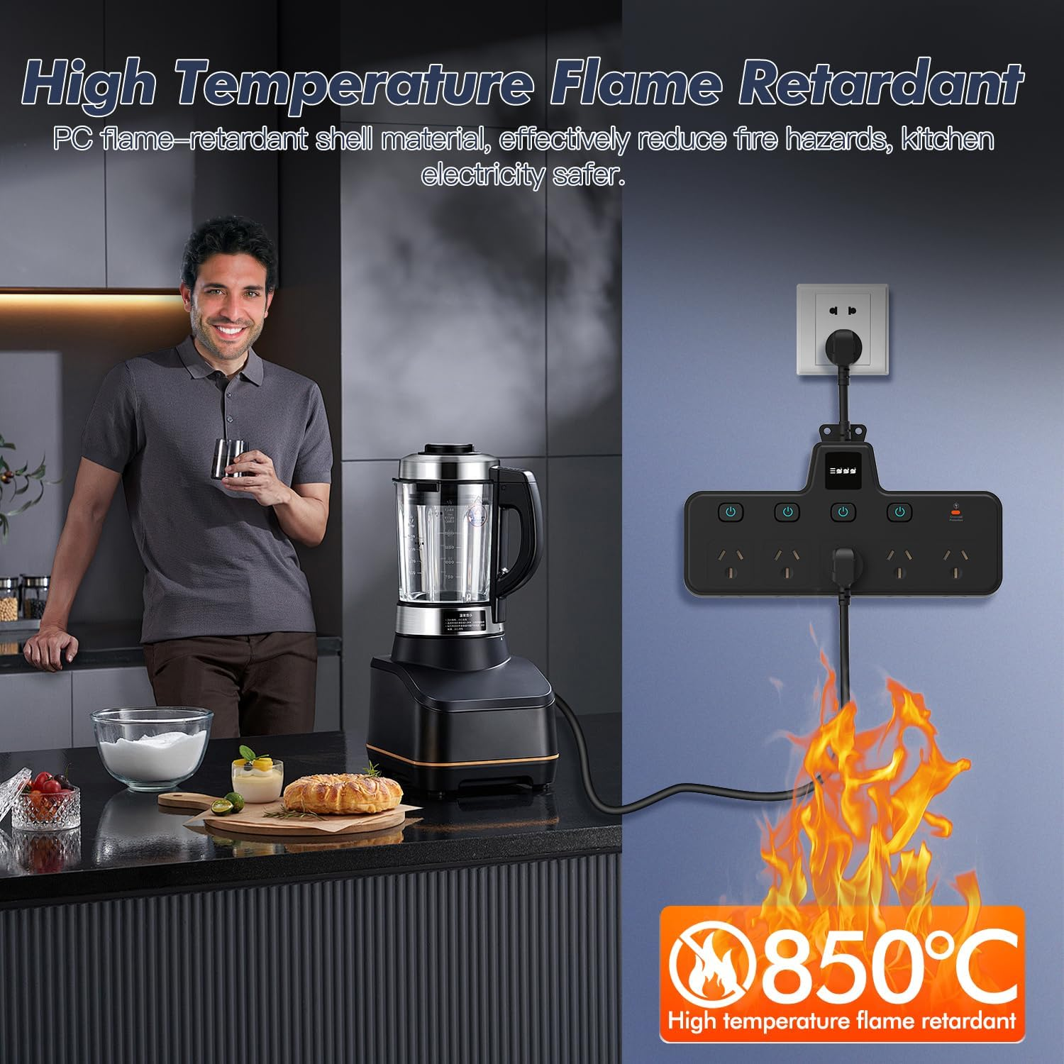 BOCHLION Power Strip with Independent Switches and Night Light Features 10 Socket Adapters, Suitable for Household Wall Plug Extension for Home, Office, and Travel (Black) image number 2