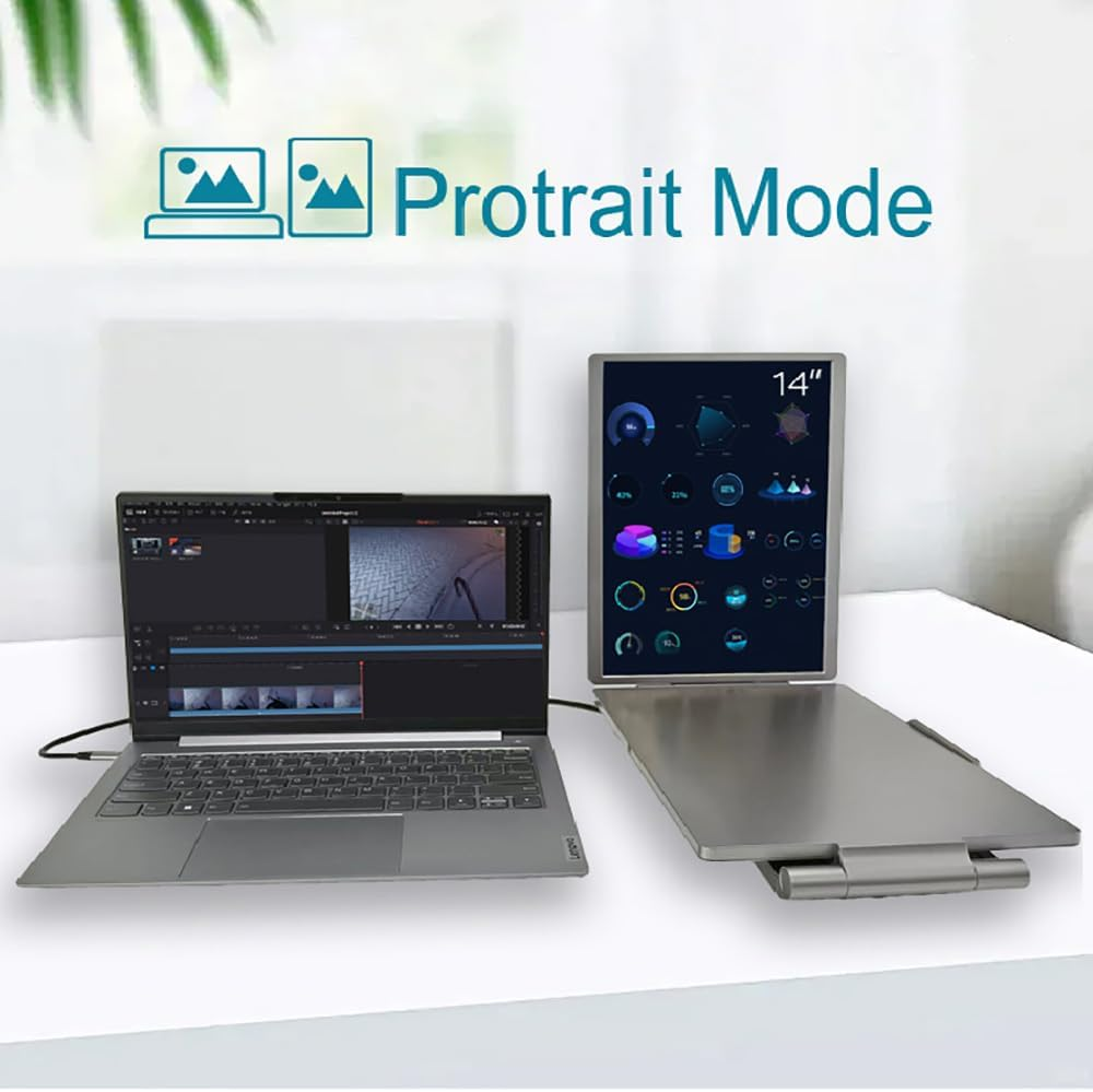 Dual Laptop Screen Extender, 14" 1200P Triple Portable Monitor for Laptops, Type-C/Hdmi/Usb-A Plug/Play Laptop Monitor Extender for 13&rdquo;-17&rdquo;, Compatible with Windows, Mac, Chrome