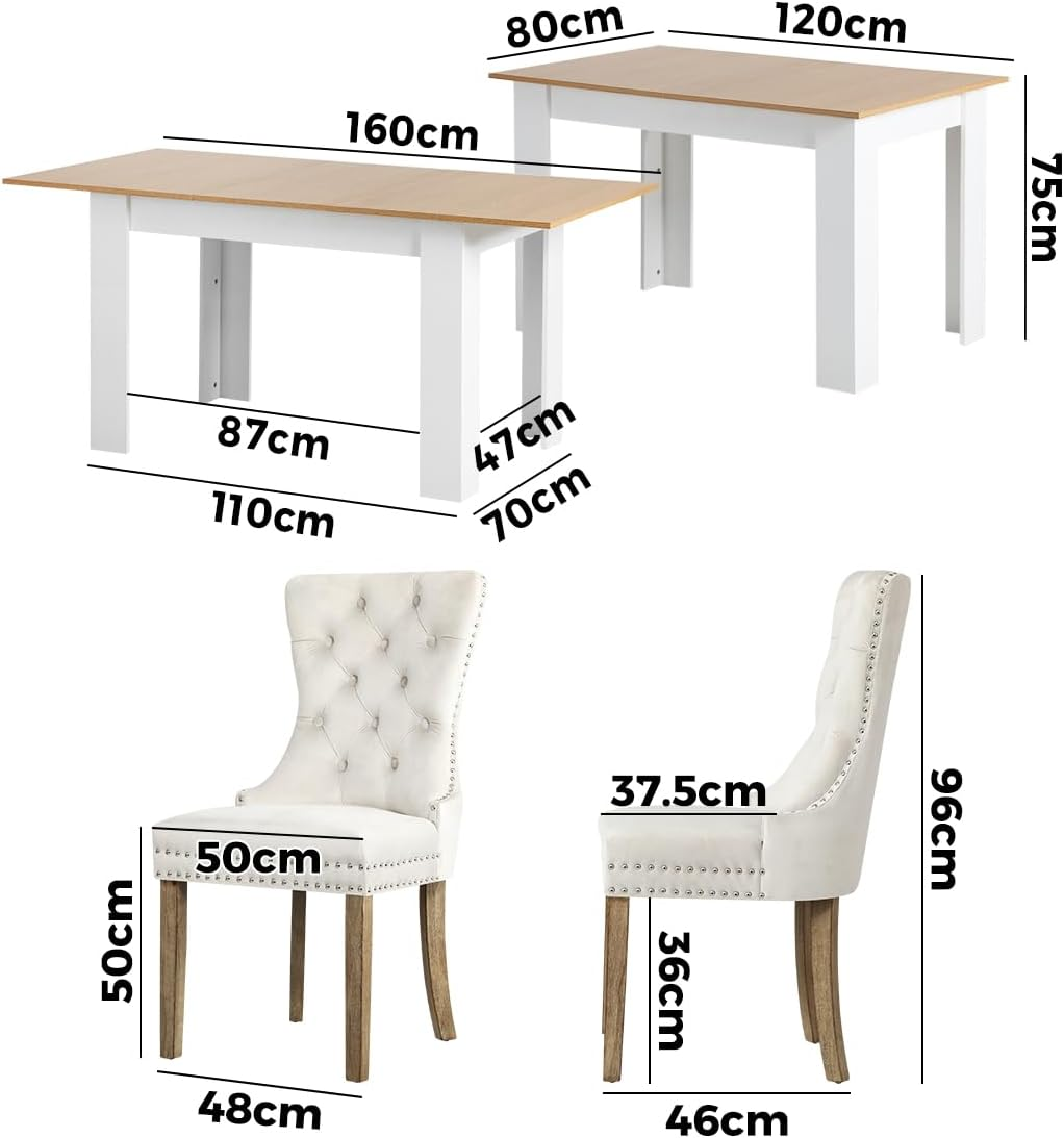 Oikiture Dining Table and Chair Sets 7Pcs Home Dining Sets with Wooden Table and Velvet Chairs image number 6