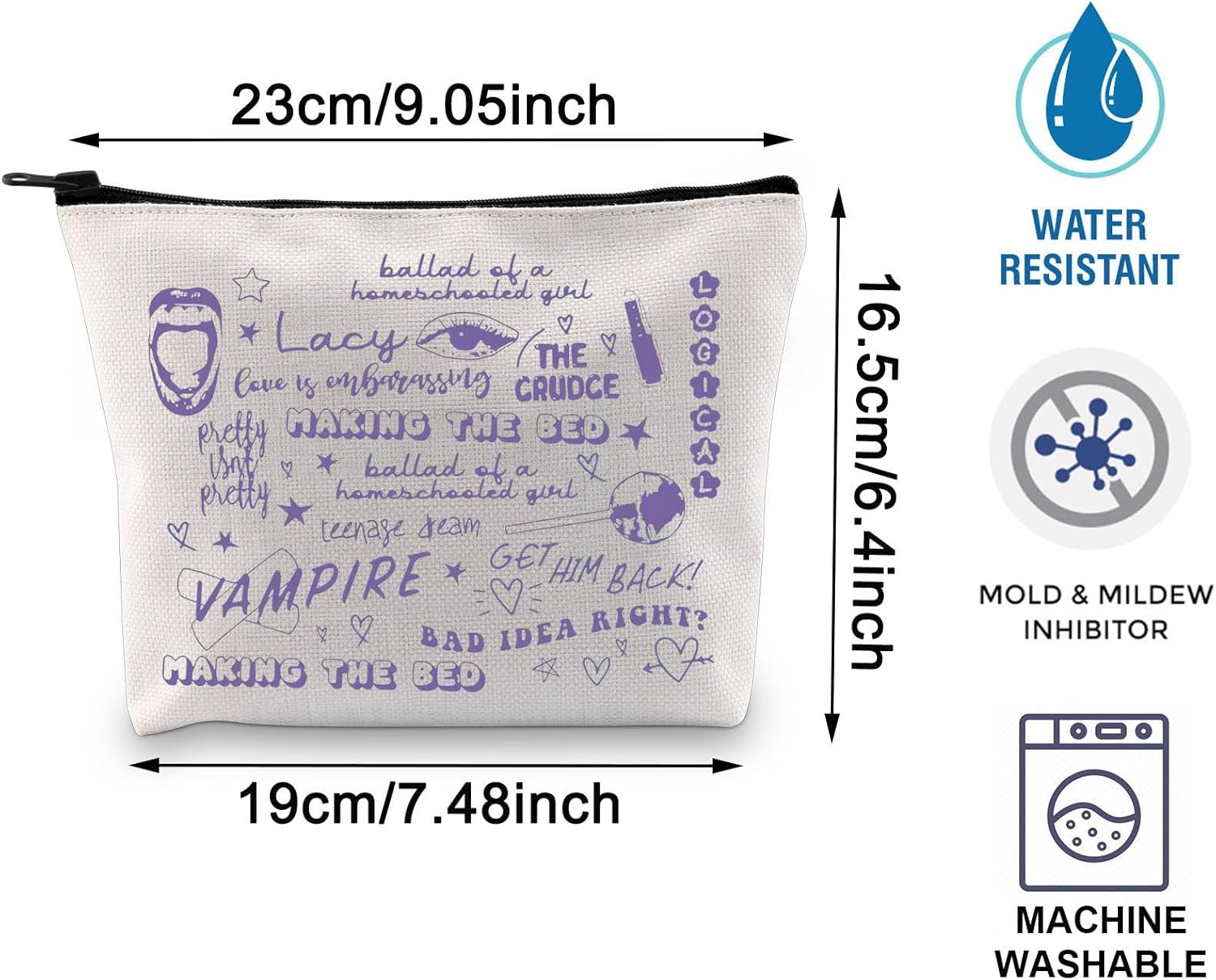 BLUPARK Singer Makeup Bag Album Inspired Merch Fans Gift Sour Cosmetic Bag Musical Lyrics, off White, Lacy Guts image number 4