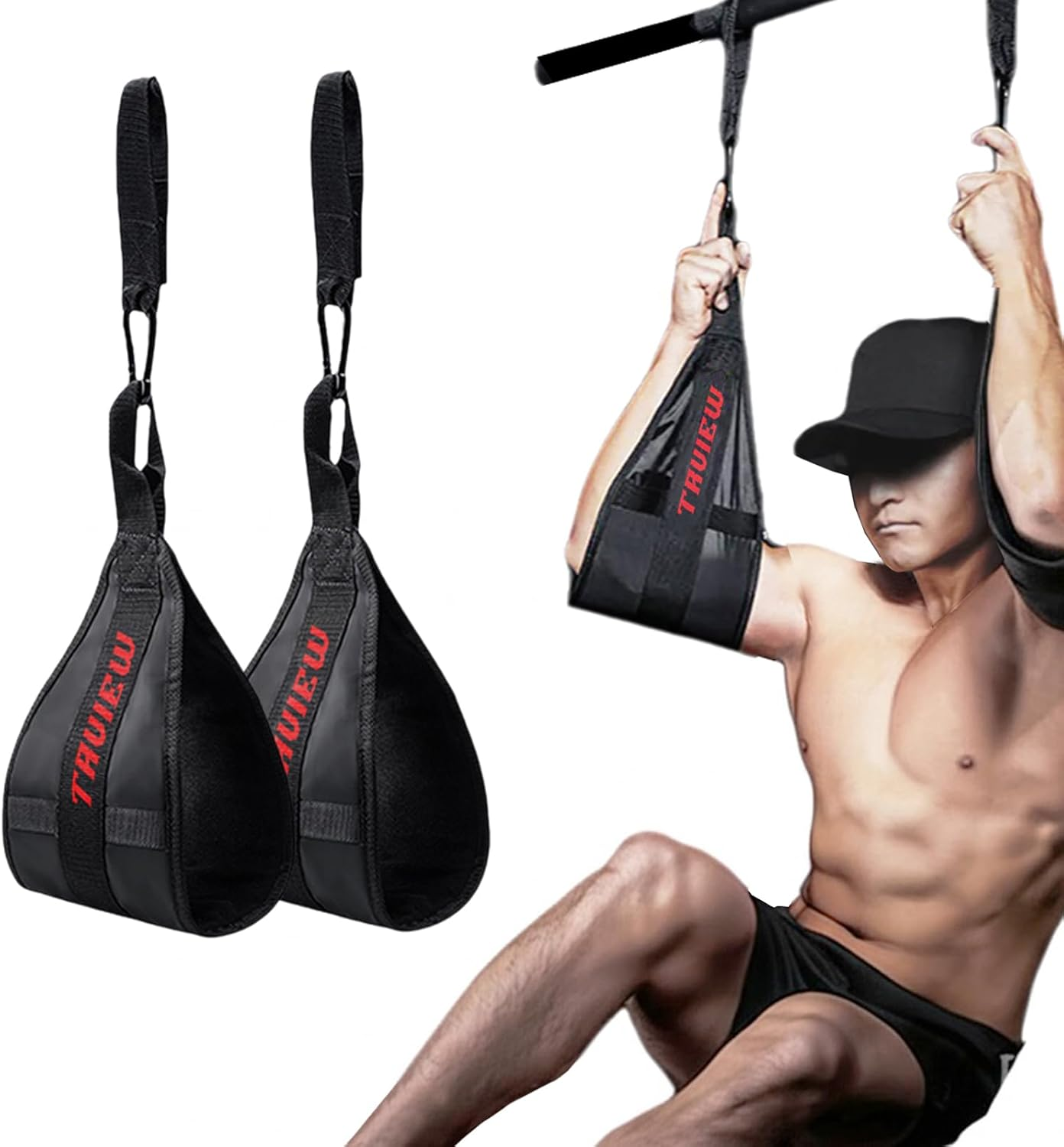 Abdominal Slings Portable Pull up Bar Hanging Leg Raiser Fitness (Black, 1 Pair)