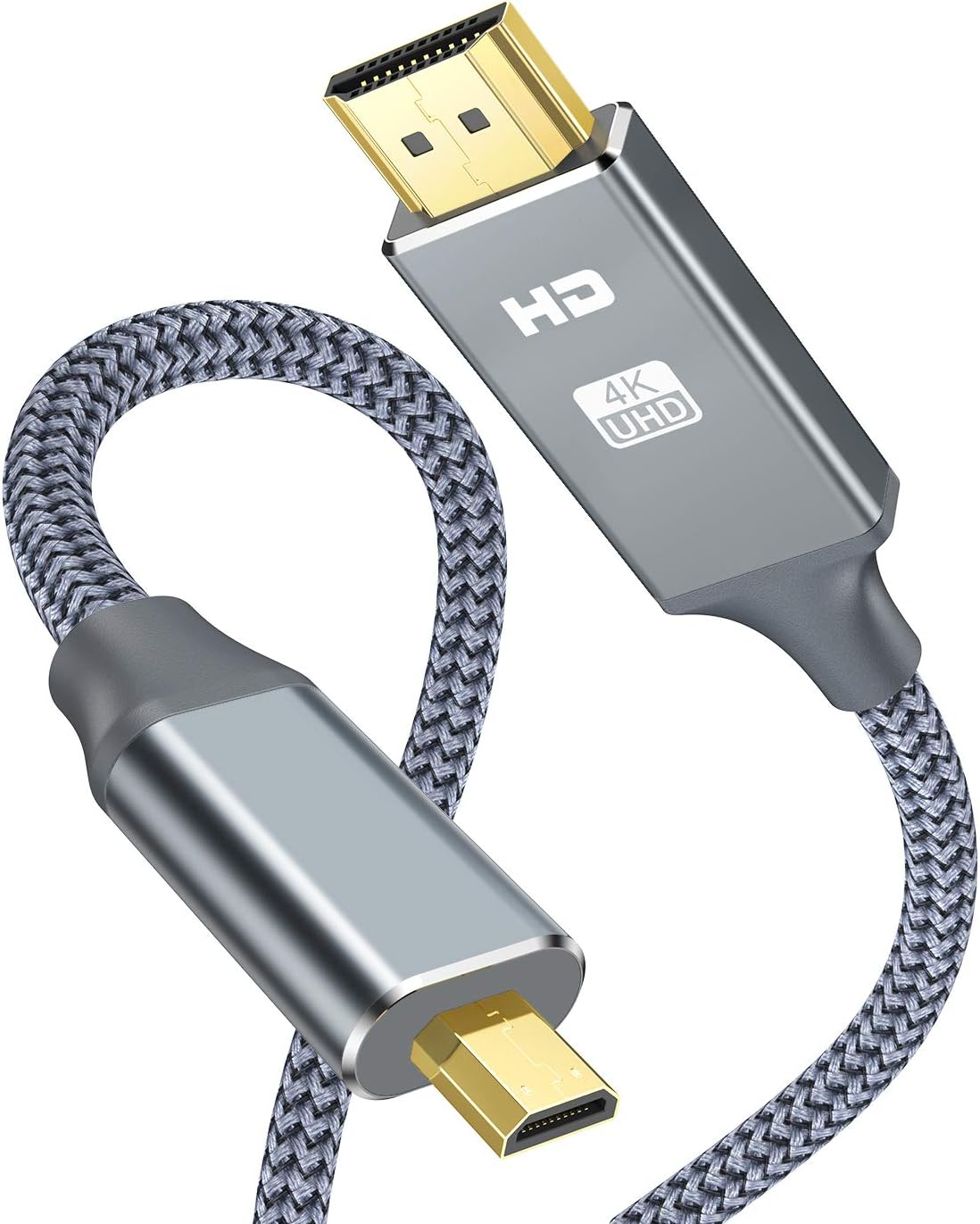 Micro HDMI to HDMI Cable 1M, Snowkids 4K 60Hz HDMI to Micro HDMI Cord (Male to Male) 3D/Arc/Hdr/4K/Audio Return Support for Hero, Action Camera, Bi-Directional image number 2