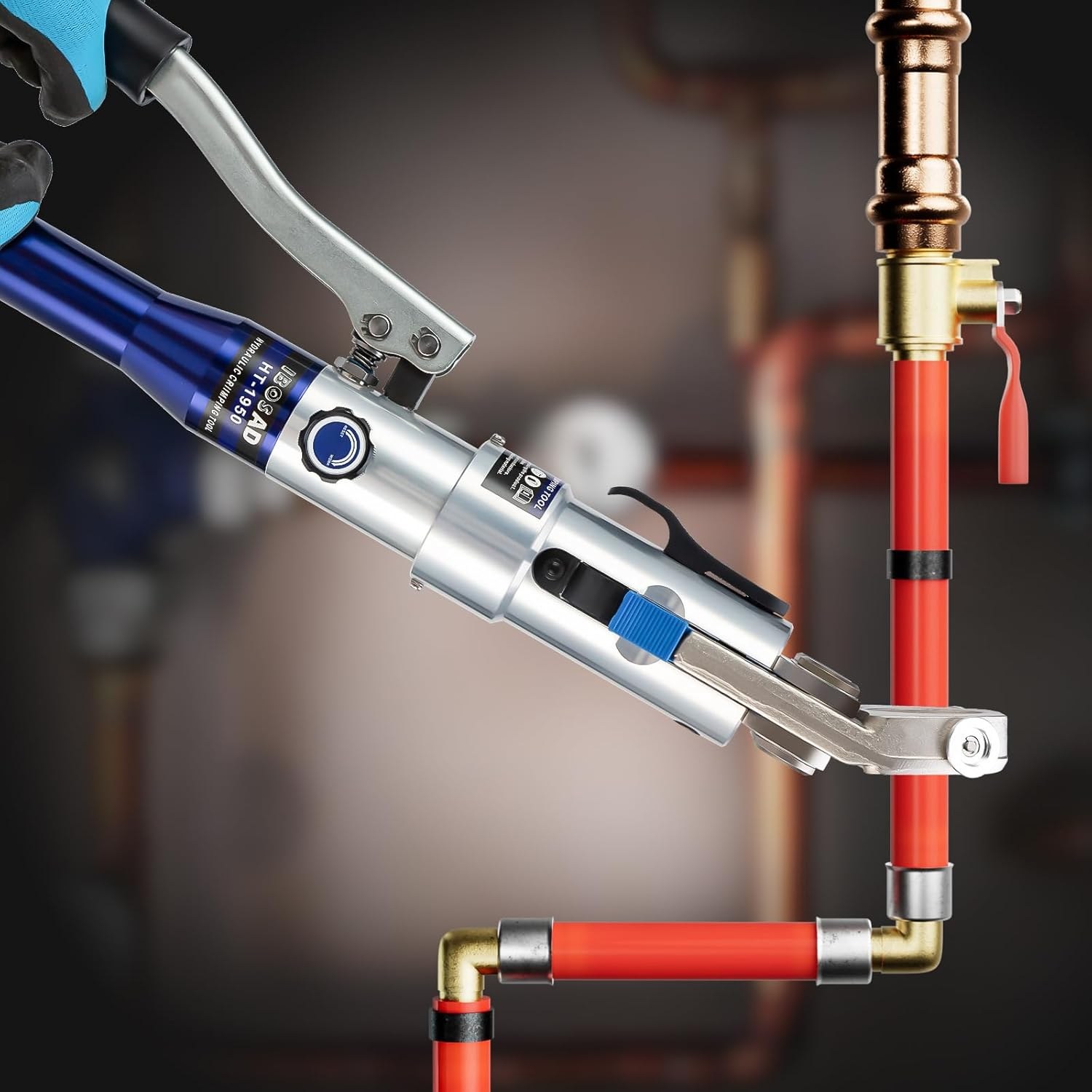 IBOSAD Hydraulic Copper Pipe Tube Fittings Crimping Tool with 30&deg; Angle Jaw - 1/2, 3/4, 1" Die for Copper and F877 Stainless PEX Press Sleeves, 3/8" to 1" Die for F1807 PEX Ring image number 5