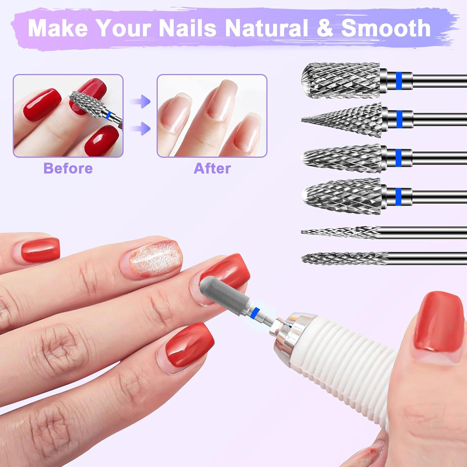 Diesisa 6 Pack Nail Drill Bits for Acrylic Nails, 3/32" Shank Drill Bits for Nails Professional Electric Cuticle Drill Bit, Cuticle Cleaner Nail Gel Polish Remover Tool for Home Salon Nail Bits-Blue image number 4