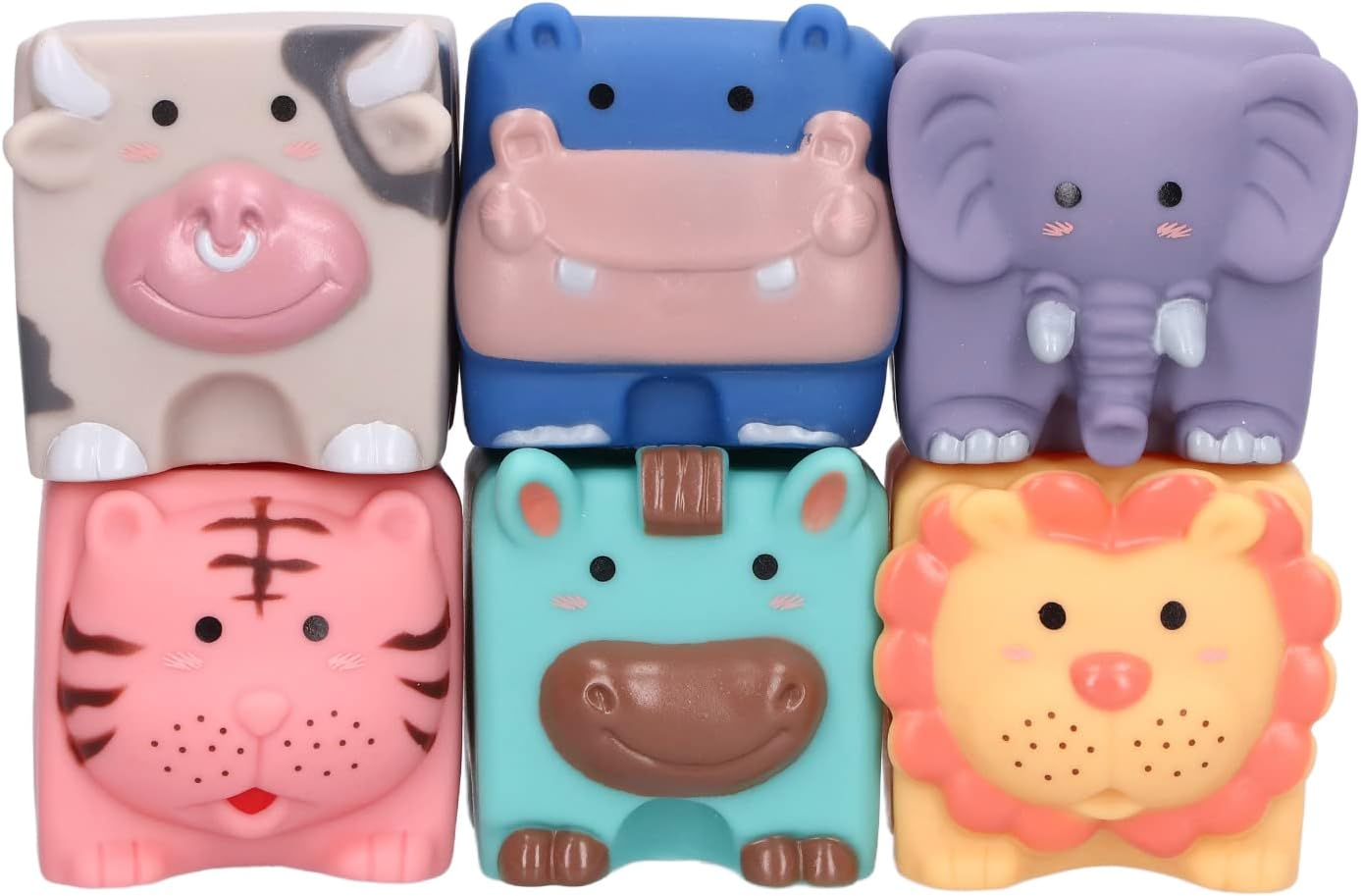 RIZGHWOY Soft Stackable Building Blocks, Cute Cartoon Patterns, Soft Building Blocks for Toddlers and Babies, 6 Pack for Babies, Sensory Toys to Improve Sensory Awareness, Durable Silicone Material image number 2