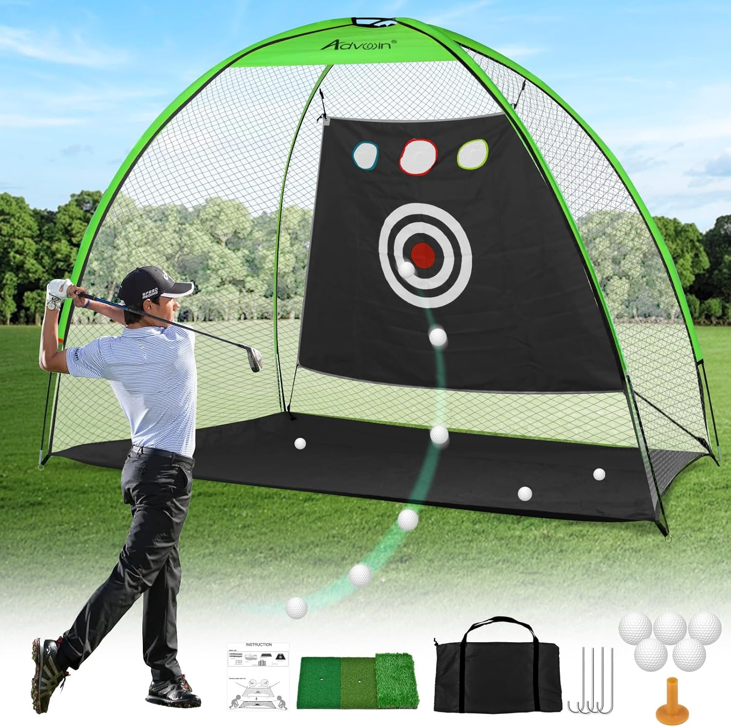 Advwin 10X7Ft Golf Practice Net for Backyard & Indoor &ndash; Driving Swing Training Aid with Target, Mat, 5 Balls & Carry Bag &ndash; Chipping & Hitting Net for Beginners & Pros image number 4