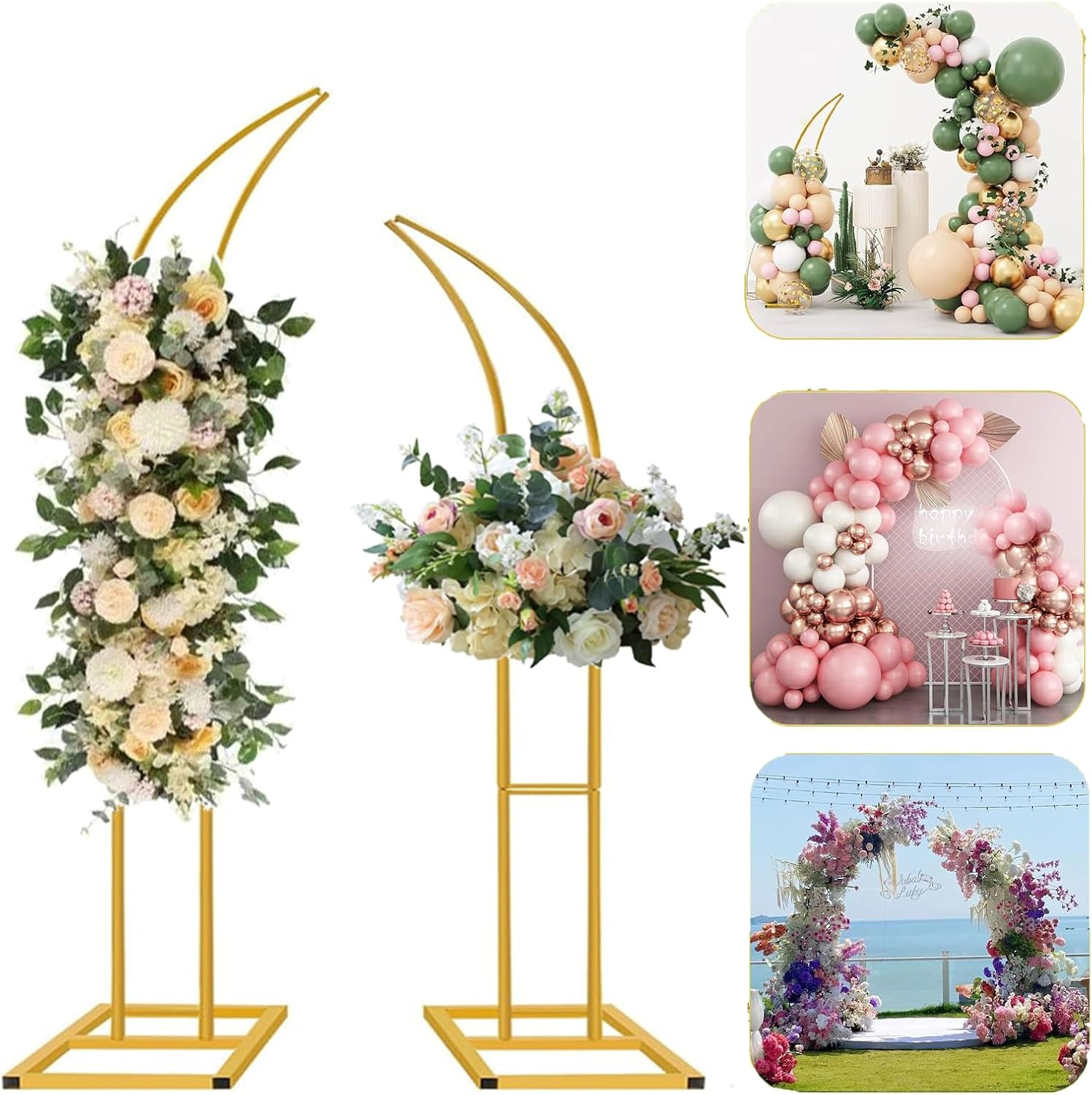 Set of 2 Curved Large Gold Metal Wedding Arch Backdrop Stands (1.8M & 2.1M), Open Wedding Arch Stand for Birthday Party Baby Shower Anniversary Celebration Indoor Outdoor Event Decoration image number 4