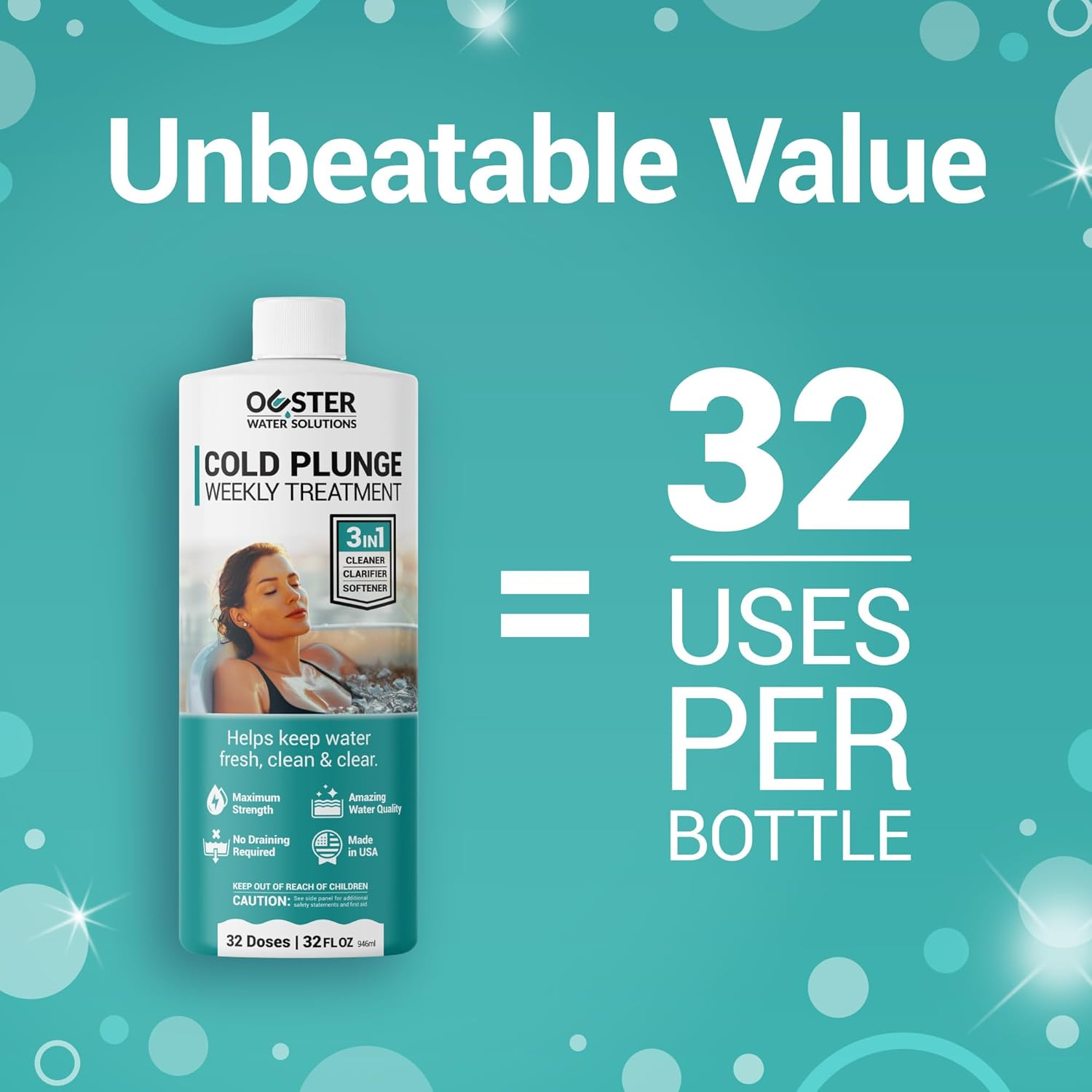 Bio Ouster 3In1 Weekly Cold Plunge Water Treatment - Cold Plunge Cleaner, Clarifier, Softener - Water Stabilizer for Cold Plunge, Ice Bath Cleaner, Cold Plunge Accessories, Ice Bath Accessories (32Oz)