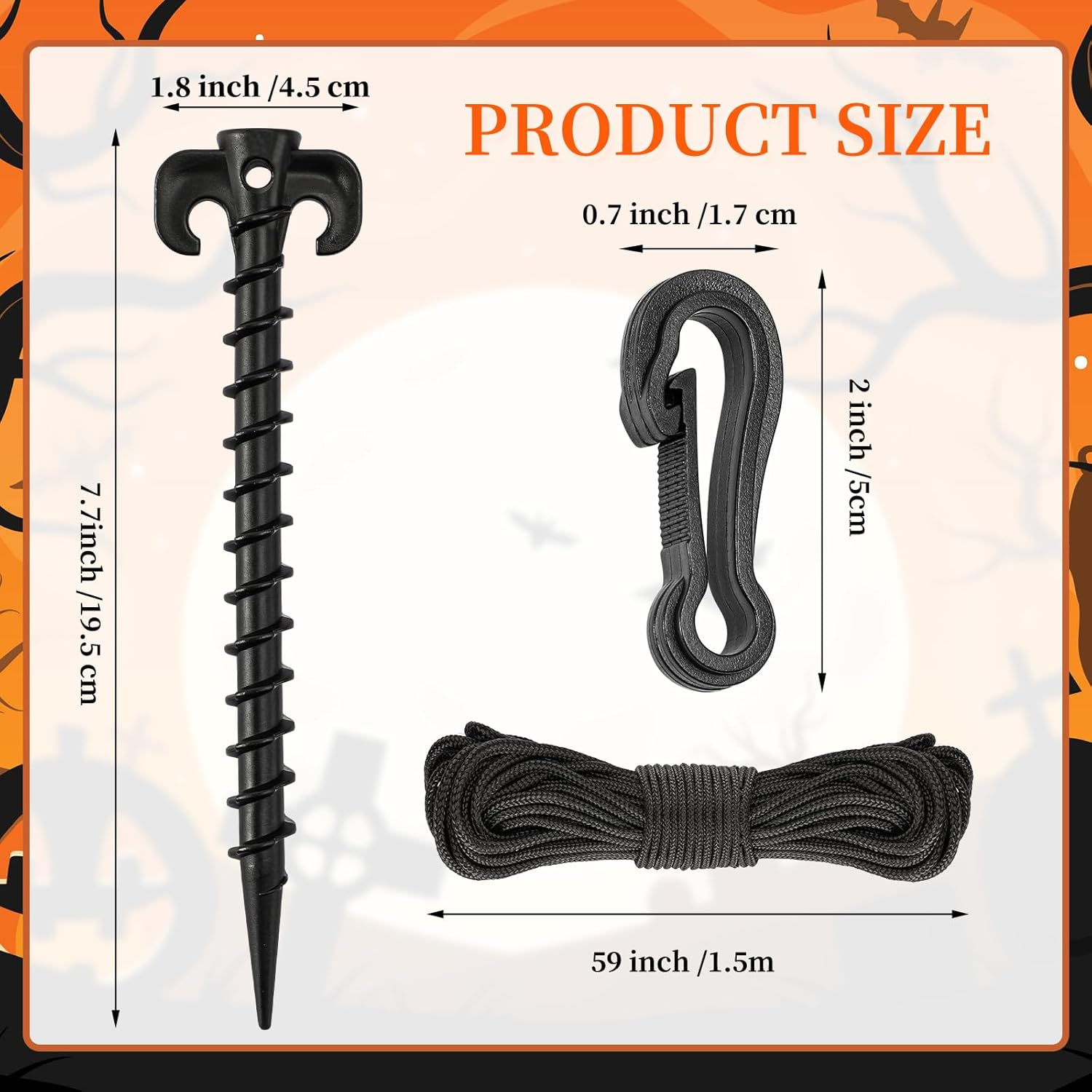 AUGSUN 27 Pieces Plastic Inflatable Stakes Set, Include Tent Stakes, Tethers Ropes and Hooks Heavy Duty Garden Yard Stakes for Halloween Christmas Outdoor Decorations (Black) image number 3