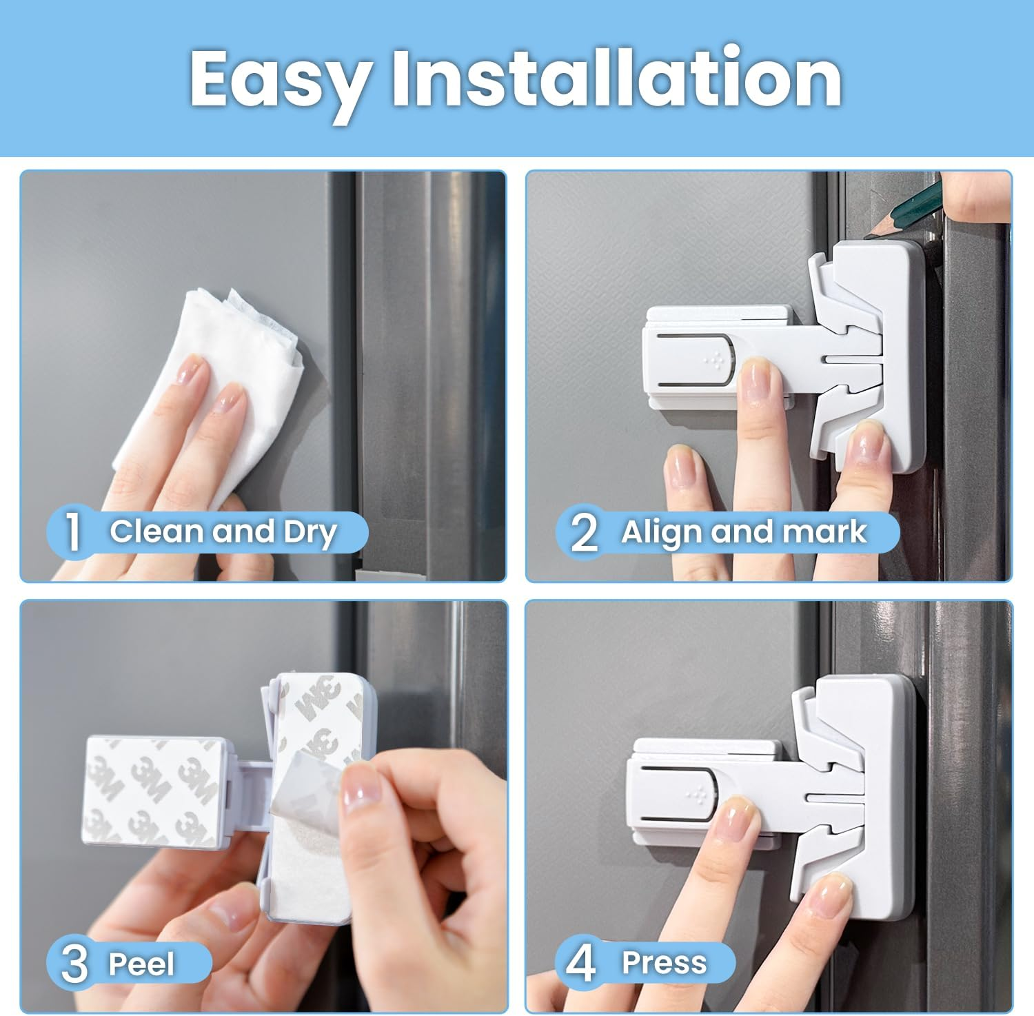 Refrigerator Fridge Freezer Door Lock for Kids and Aging Seals, Child Proof Refrigerator Latch Lock to Keep Door Closed, No Tools Required and Easy Installation image number 1