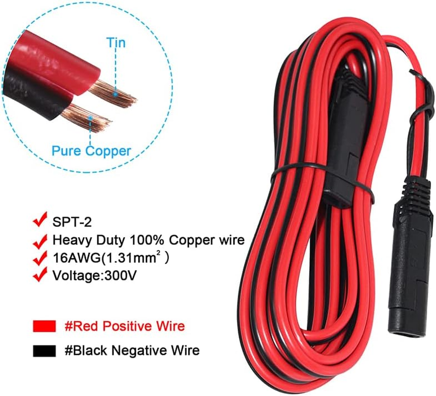 SAE to SAE Solar Charger Cable 12V Extension Battery Quick Disconnect 2-Pin Plug 6FT 16AWG with Waterproof Caps image number 4