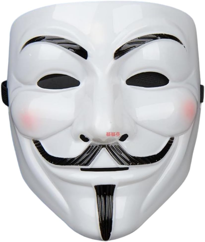 Costume Bay the Mysterious Mustache Man V Mask for Movie Theatrical Performances, Cosplay, Costume Parties, Halloween Celebrations, Book Week, and Events (V Mask - White, ONE)