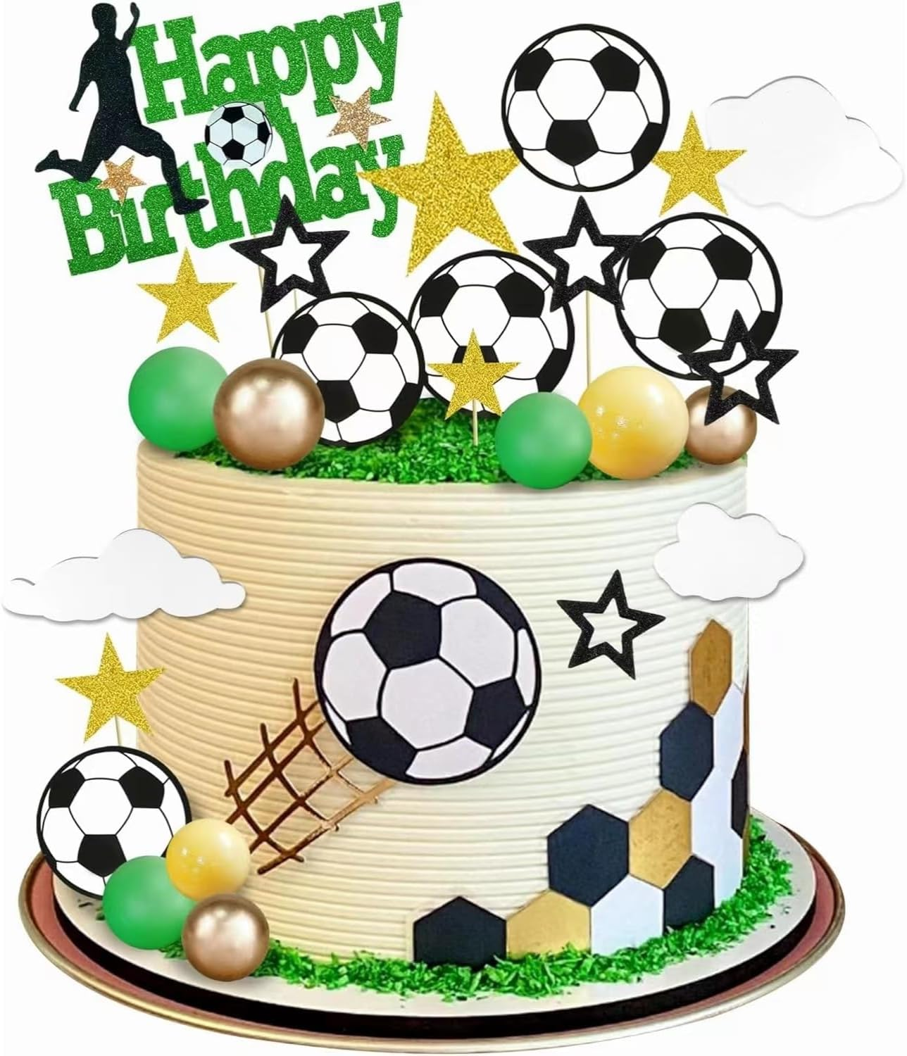 32Pcs Soccer Cake Toppers Cake Decorative Cards, Soccer Theme Birthday Sports Party Supplies, Football Theme Party Decorations for Boy Men image number 5