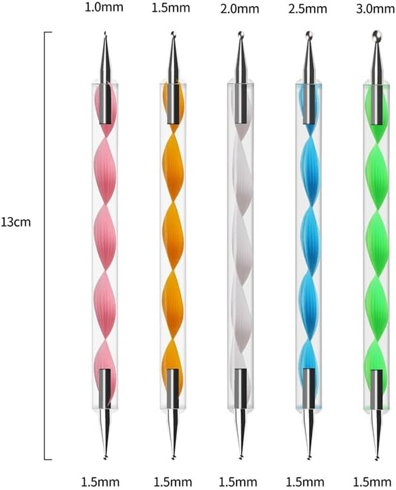 Nail Dotting Tools Kit - 10 Pcs, 5 Double-End Tools, 5 Nail Liner Brushes - C-10Pcs image number 3