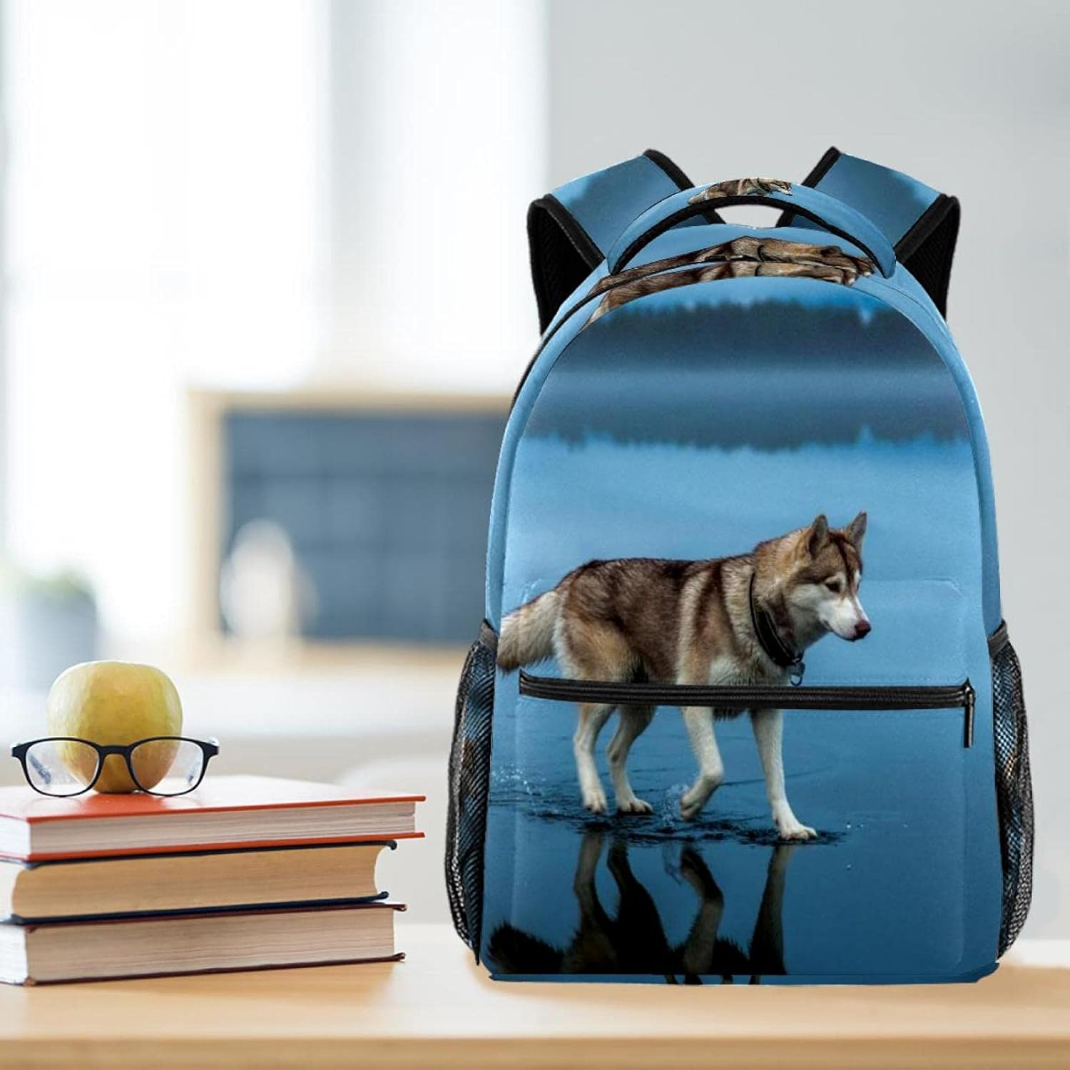 Husky Walks on Water Backpack Students Shoulder Bags Travel Bag College School Tote Backpacks image number 4