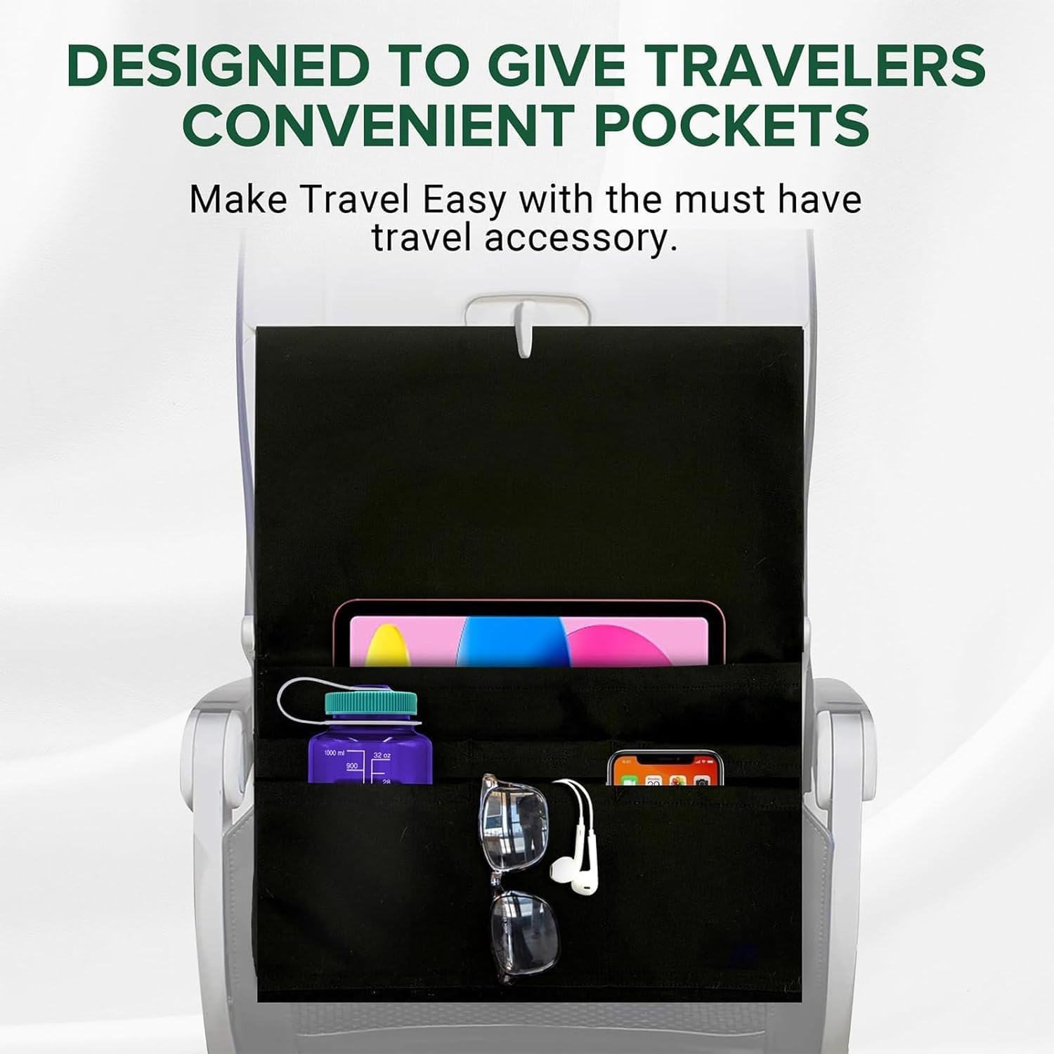 Airplane Tray Table Cover with Pocket Organizer with 4 Storage Pockets, Airplane Pockets - Space-Saving Travel Essentials Holder for Flights, Road Trips & Commuting for Travelers image number 3