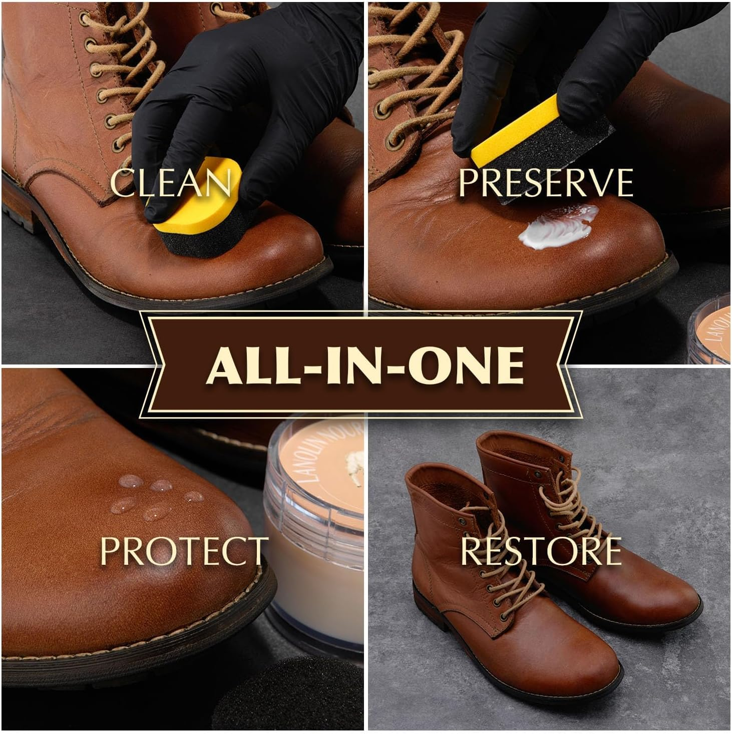 Salty Fish Lanolin Shoe Polish Cream 3.2Oz, Intensive Leather Care and Nourishing, Waterproof Double Protection, Black image number 6