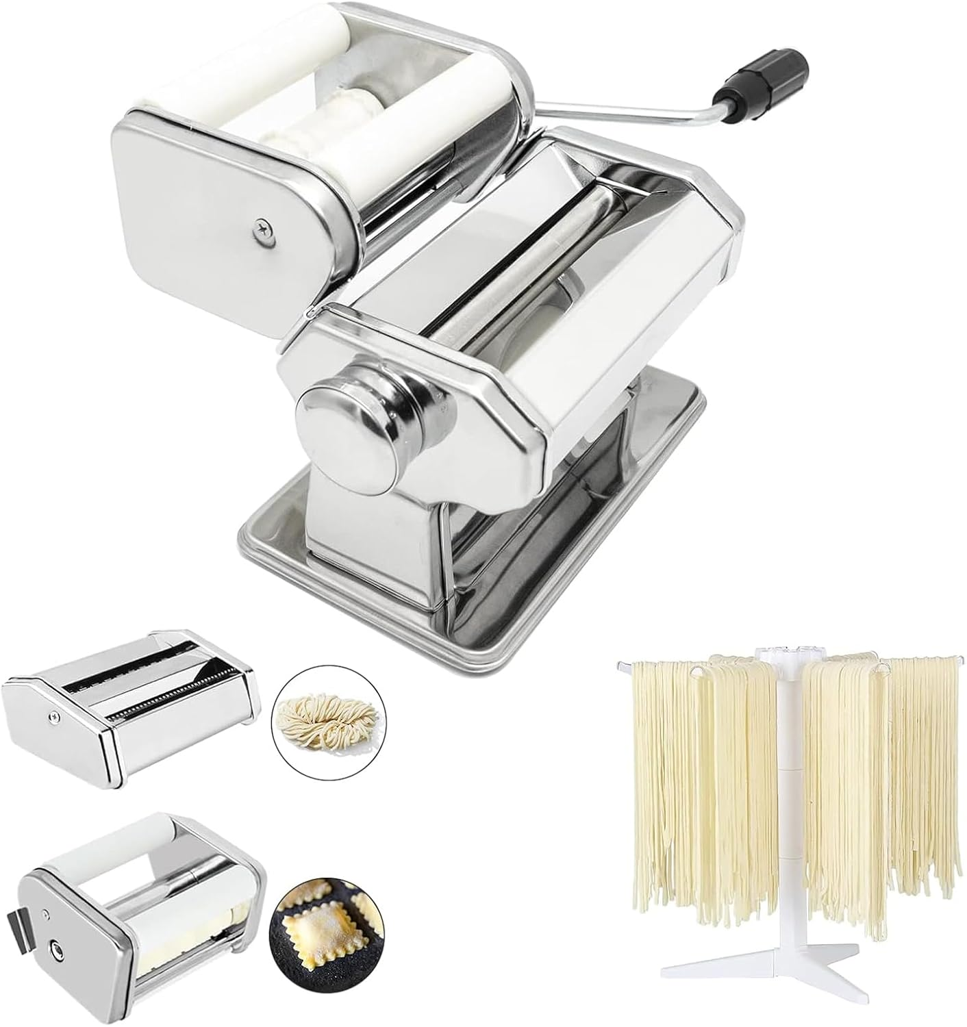 Master FENG Pasta & Ravioli Maker, Set of 6 Piece 150Mm Steel Noodle Maker Machine with 9 Adjustable Thickness Settings, Includes Ravioli Maker Attachment, Pasta Drying Rack image number 6