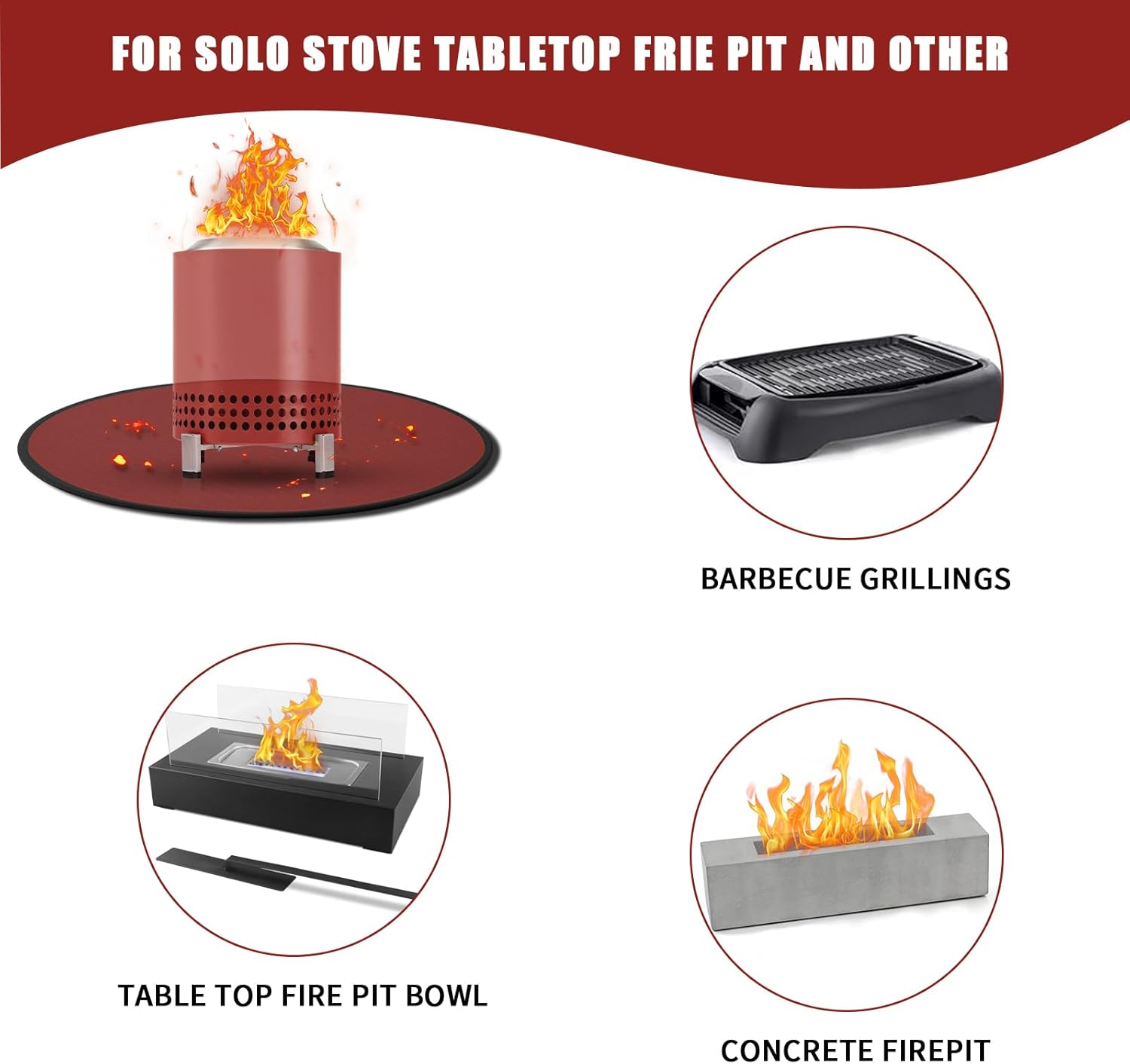Solo Stove Mesa/Xl Tabletop Fire Pit Mat, 4-Layer Fireproof Heat Resistant under Grill Mat, Easy-To-Clean Waterproof & Non-Slip for Table Top Protection - Red image number 6