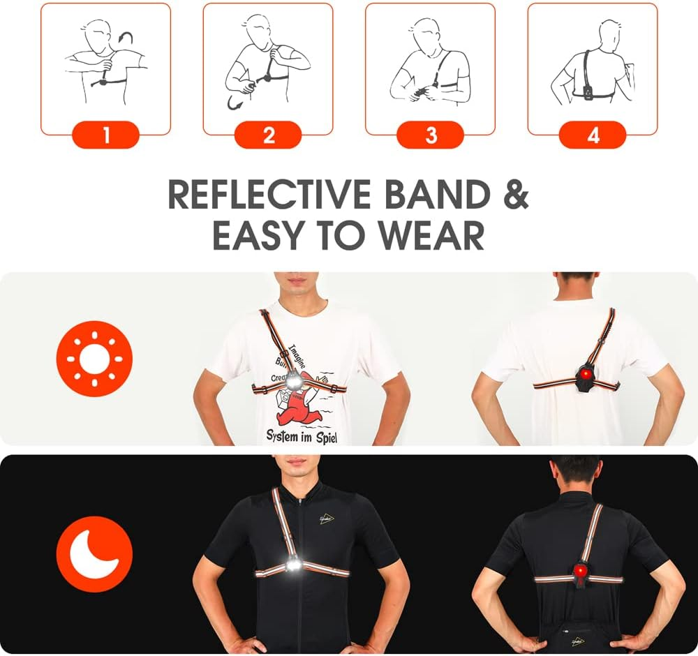 Eacam Outdoor Night Running Lights, Rechargeable Chest Light with Safety Warning,120&deg; Adjustable Waterproof Running Gear for Camping Running image number 1