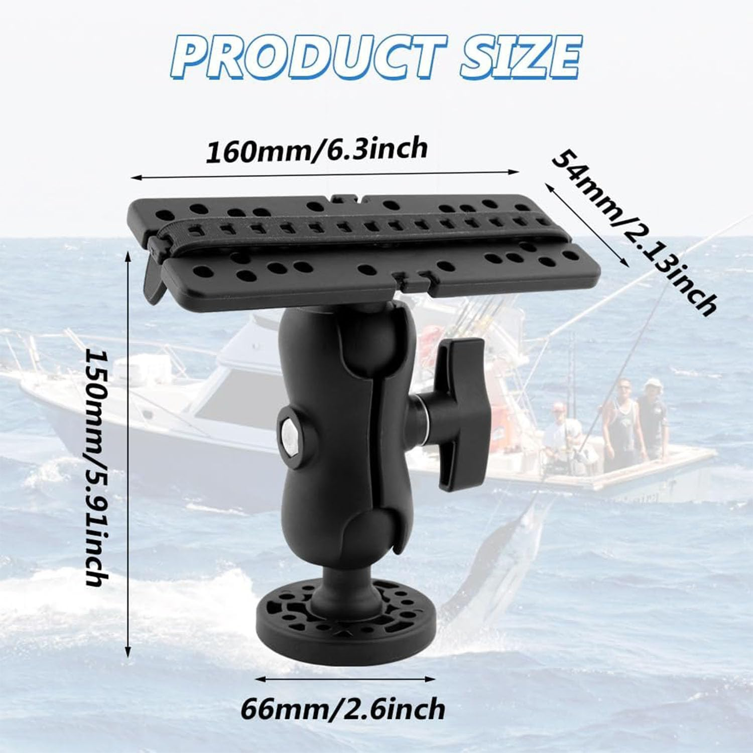 Songholee Fish Finder Mount Base, Universal 360&deg; Rotation Ball-Mount Fish Finder Bracket, Nylon & Stainless Steel Electronic Fish Finder Holder for Marine Boat Kayak Pontoon Canoe 4*Srews, 4*Nuts﻿ image number 2