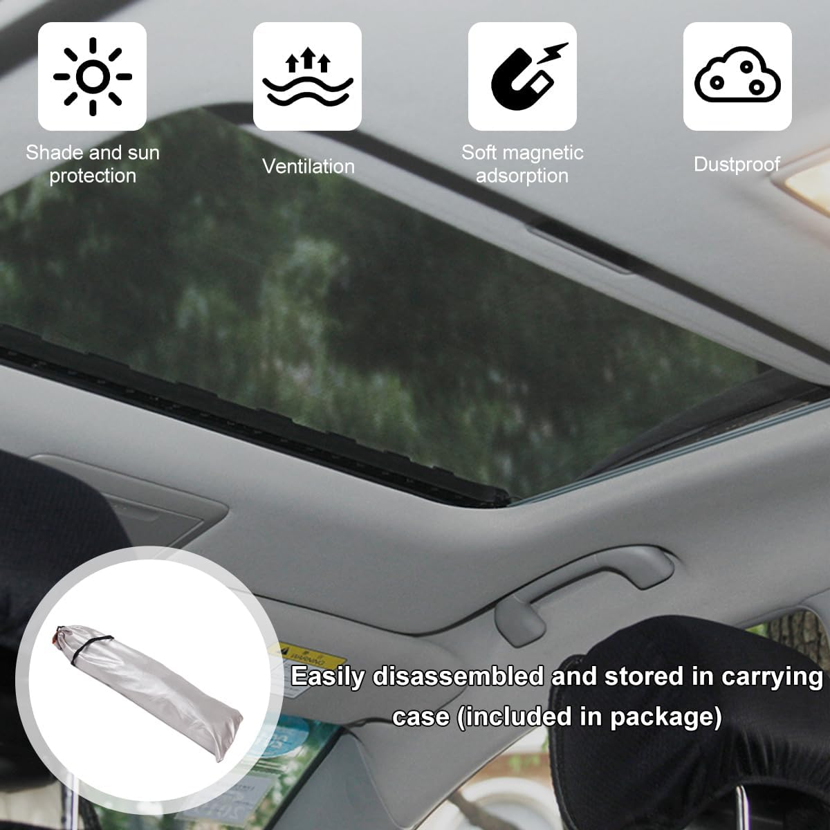 Car Sunroof Sun Shade, Magnetic Quick Install UV Sun Protection Auto Roof Screen Cover for Overnight Camping, Breathable Sunshade Mesh for Vehicle Moonroof and Side Window