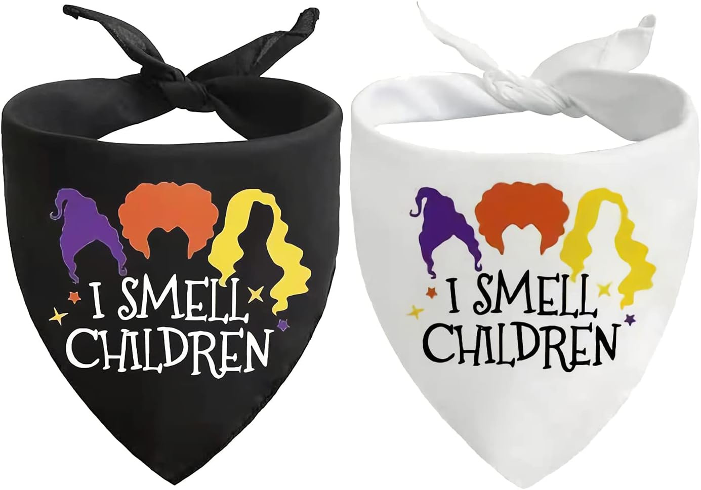 Halloween Hocus Pocus Dog Bandanas - I Smell Children Witch Dog Scarf - 2 Pcs Adjustable Sanderson Sisters Holiday Party Triangle Reversible Pet Bandanas for Small Medium Large Dogs