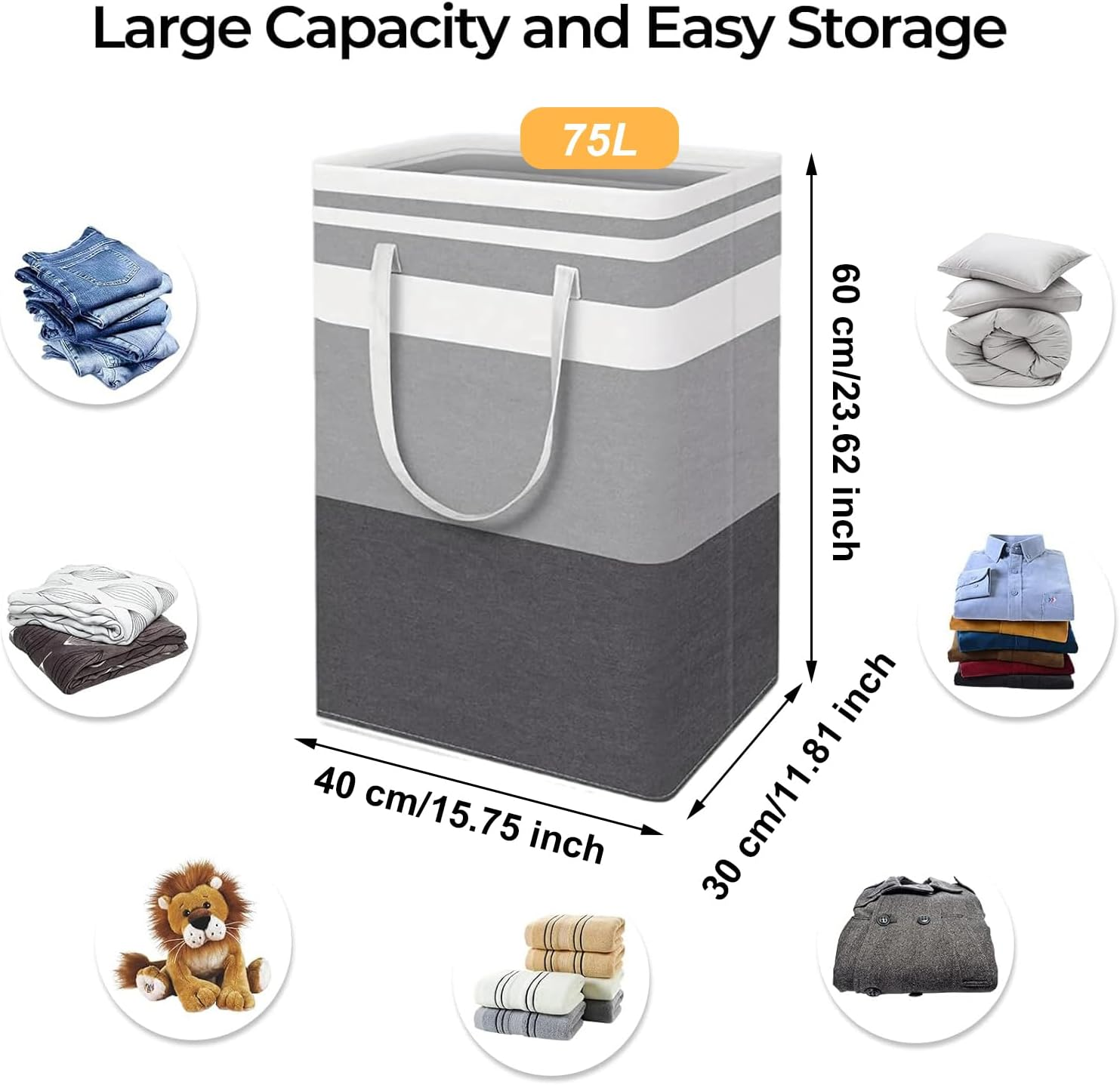 Paifeancodill Large Laundry Basket, 2 Pcs Laundry Hamper Baskets Waterproof Freestanding Laundry Hamper Collapsible Tall Clothes Hamper with Extended Handles for Clothes Toys in the Dorm/Family (75L) image number 5