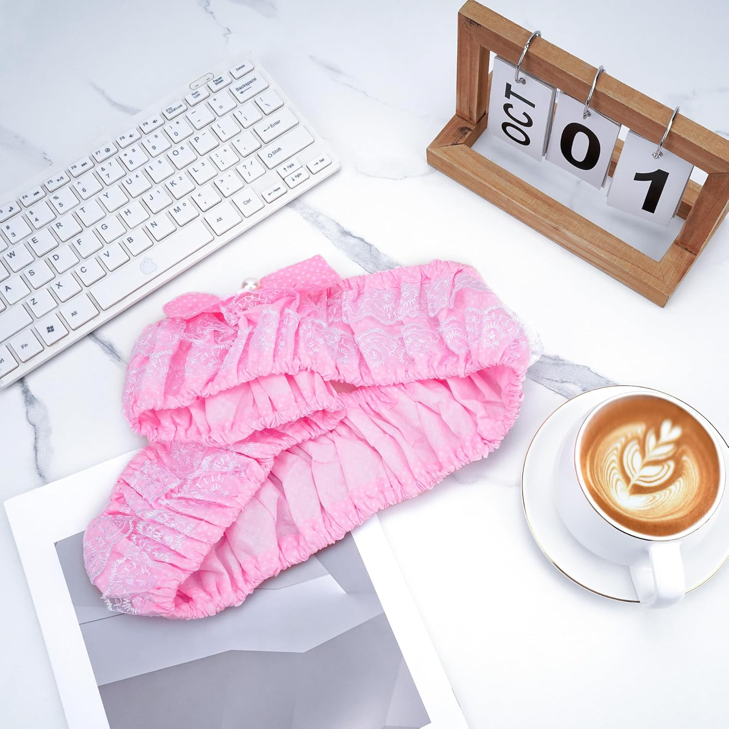 Reignsword 2 Pack Cute Computer Monitor Cover, 23''-26'' Elastic Monitor Dust Cover with Bow Knot, Lovely Monitor Accessories Screen Monitor Decoration for Tablet (Pink) - Red image number 2