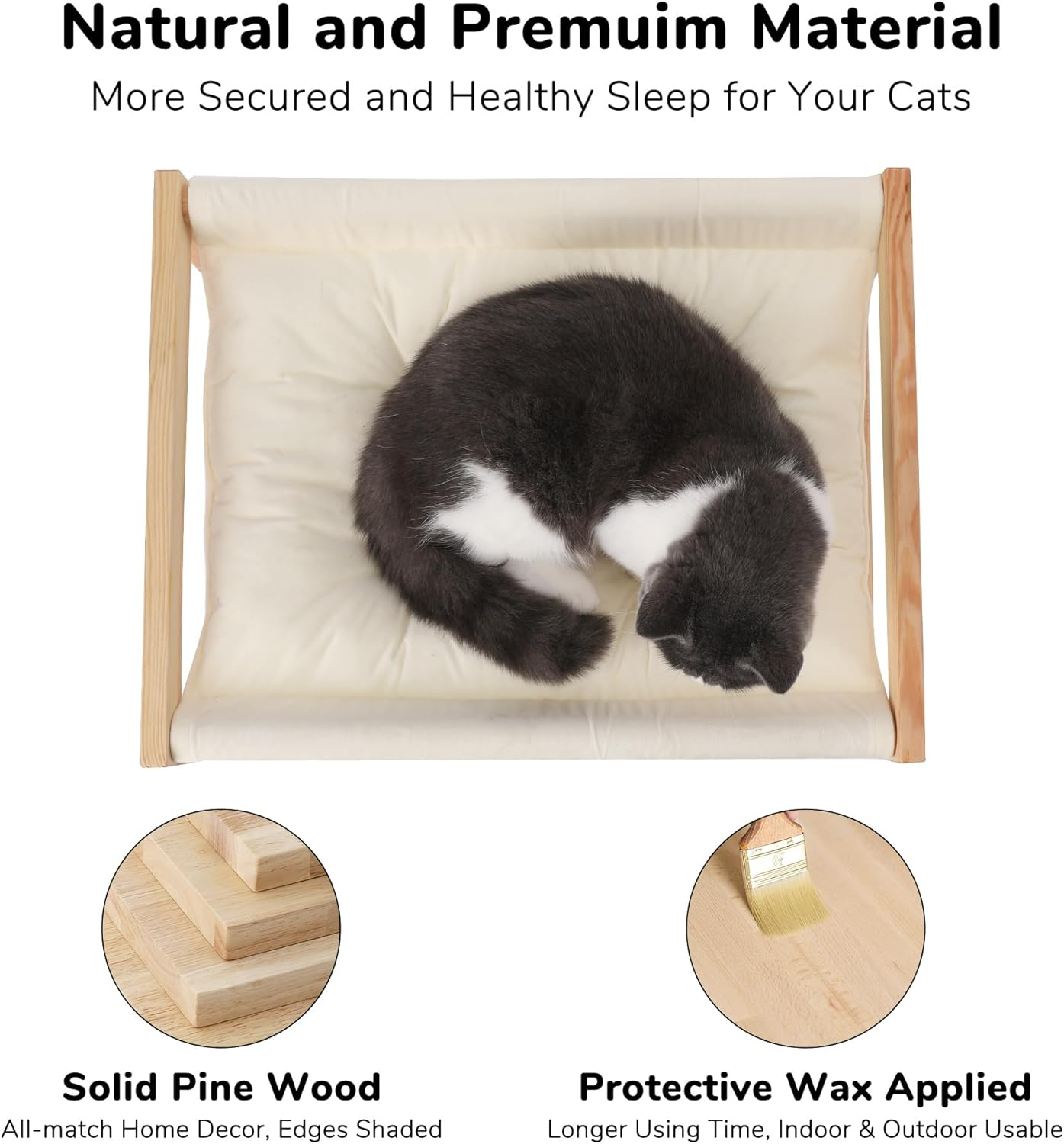 FUKUMARU Cat Bed, Plush Velvet Cat Beds for Indoor Cats, Wooden Cat Hammock, 20 X 16 Inch Cat Couch, Suitable for Cats, Puppy, Bunny, Rabbit, Kitten & Small Animal (CH02) image number 4